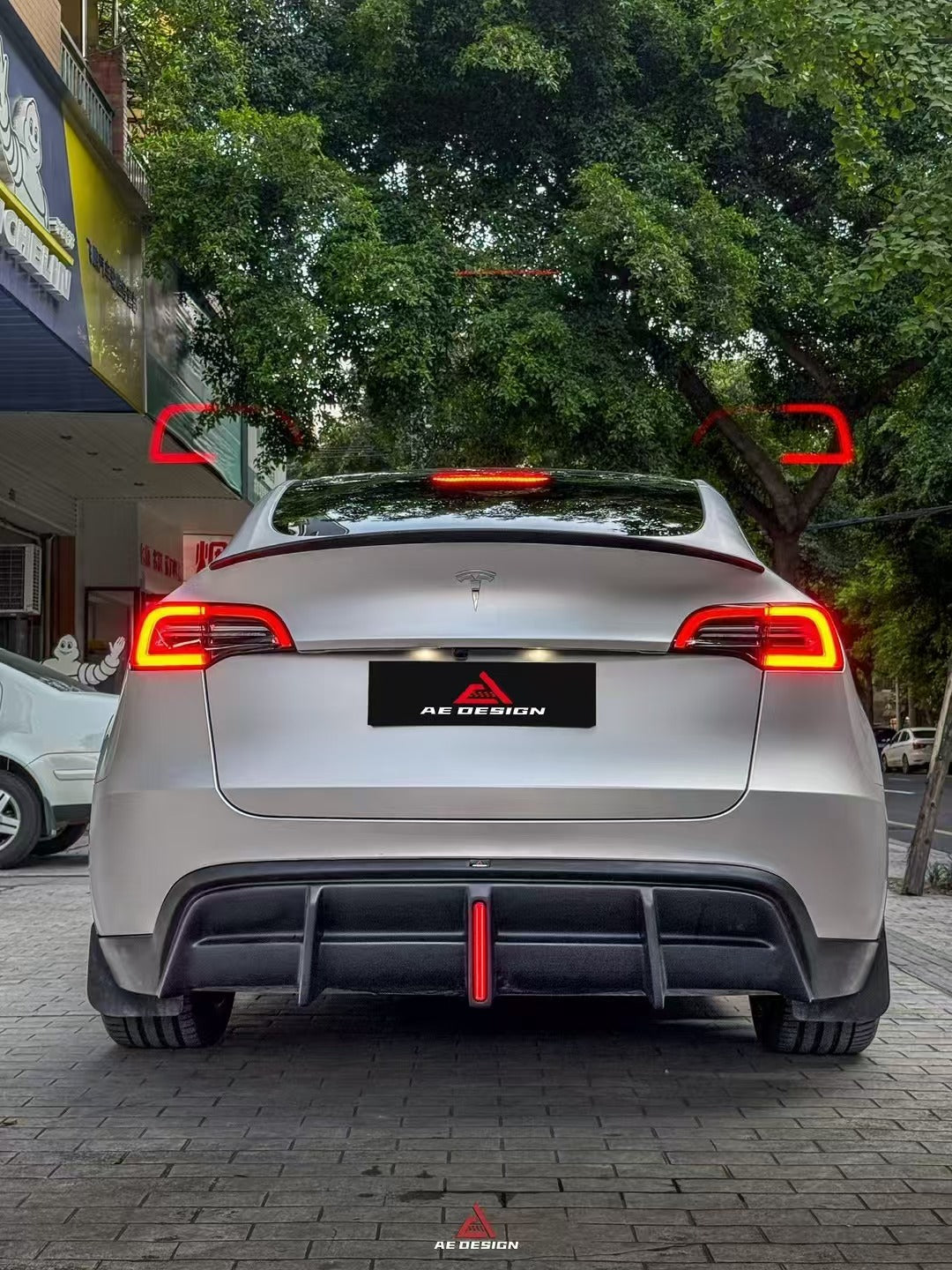 Tesla Model Y 2021 2022 2023 2024 with Aftermarket Parts - Plustic Style?Rear Diffuser ABS from ?ArmorExtend