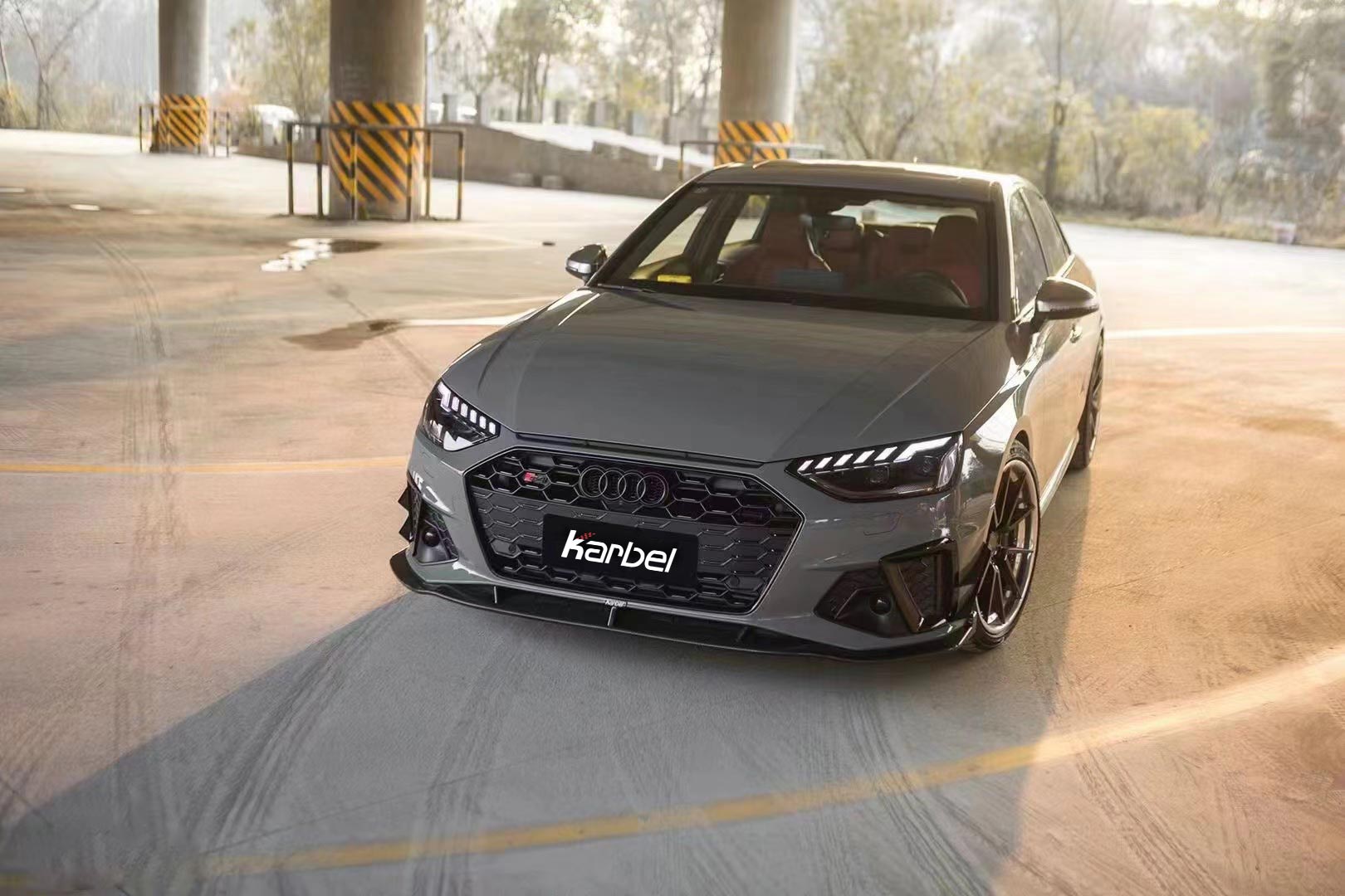 Karbel Carbon Dry Carbon Fiber Front Bumper Canards for Audi S4 & A4 S Line 2020-ON B9.5