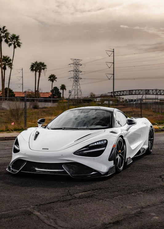 McLaren 720S 2018 2019 2020 2021 2022 2023 with Aftermarket Parts - 765LT Front Bumper & Lip Conversion Kit Pre-preg Carbon Fiber / FRP from Aero Republic