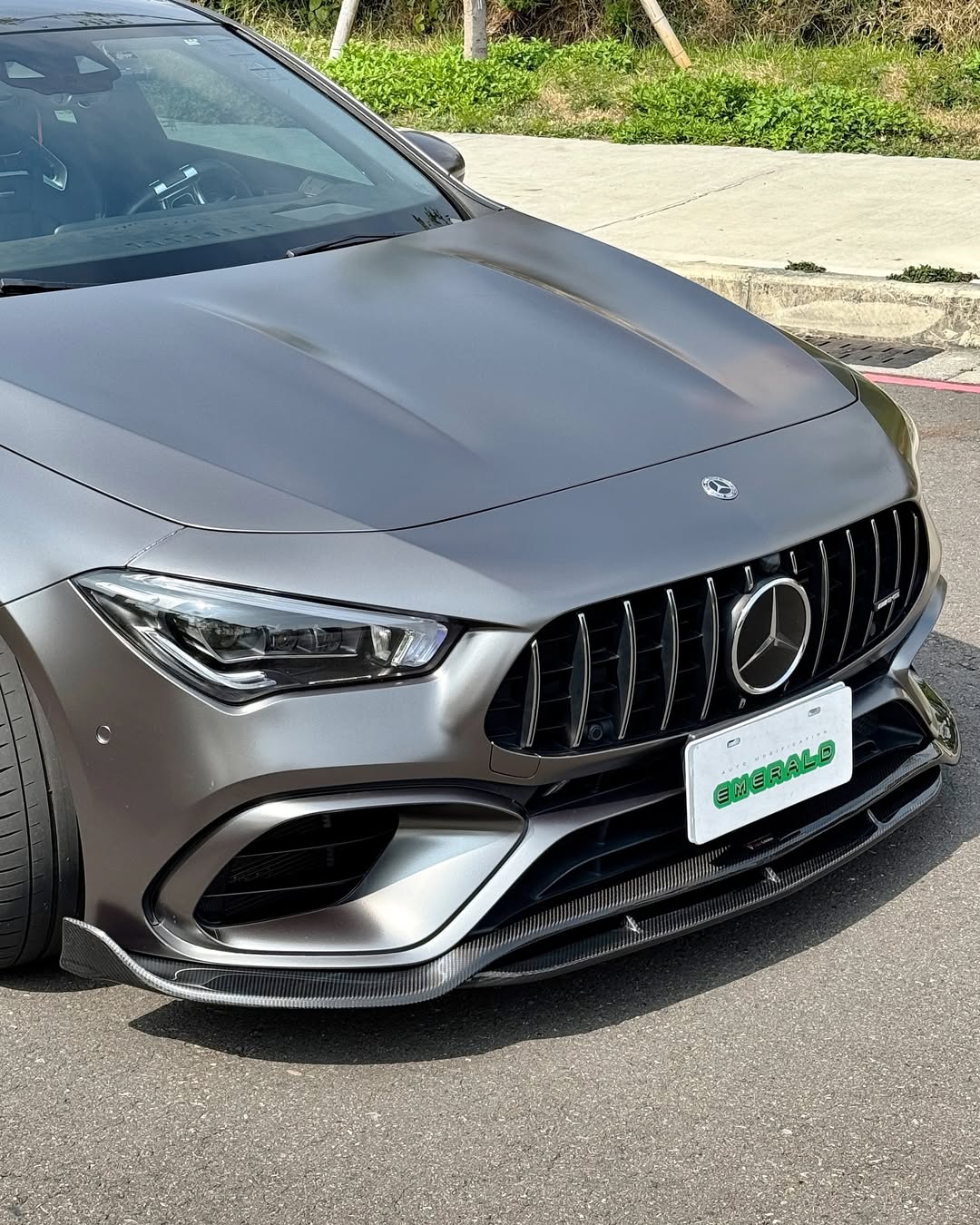 Mercedes Benz CLA45 (Does not fit CLA45s) C118 2020 2021 2022 2023 2024 with Aftermarket Parts - V1 Style Front Lip Pre-preg Carbon Fiber from TAKD Carbon