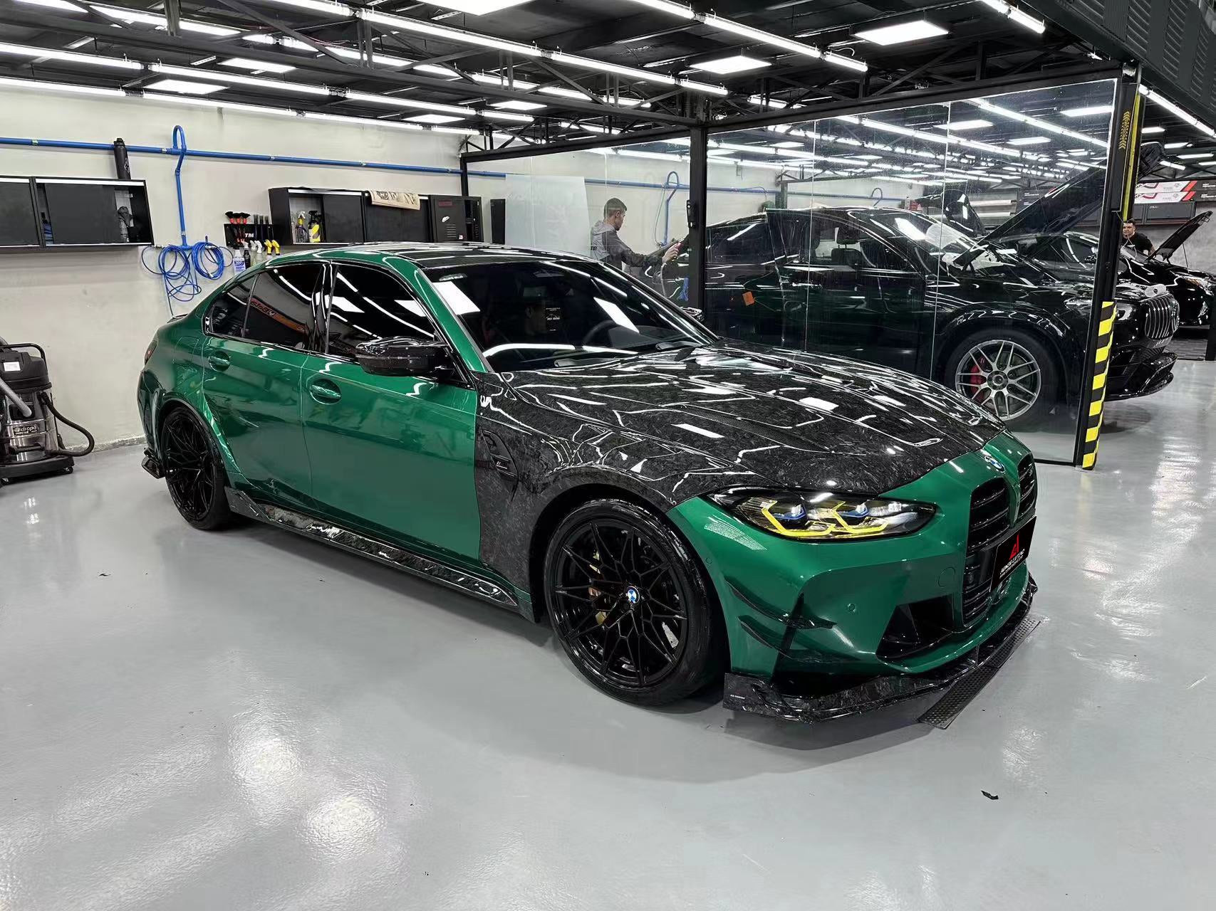 BMW M3 G80 G81 2021 2022 2023 2024 & M4 G82 G83 2021 2022 2023 2024 with Aftermarket Parts - AE Style Side Skirts Carbon Fiber?from ArmorExtend
