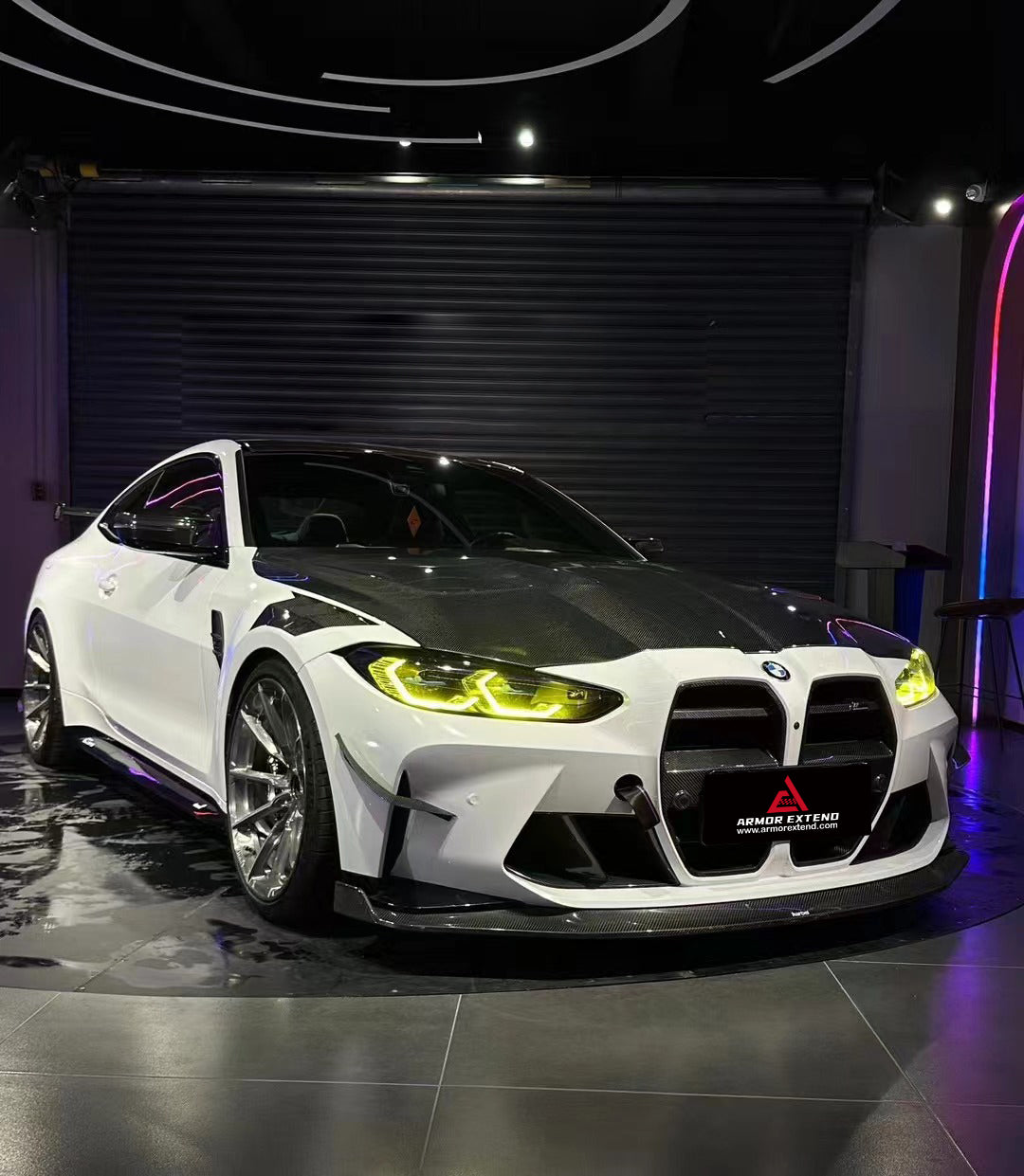 BMW M3 G80 G81 2021 2022 2023 2024 & M4 G82 G83 2021 2022 2023 2024 with Aftermarket Parts - AE Style Front Canards?Carbon Fiber?from ArmorExtend