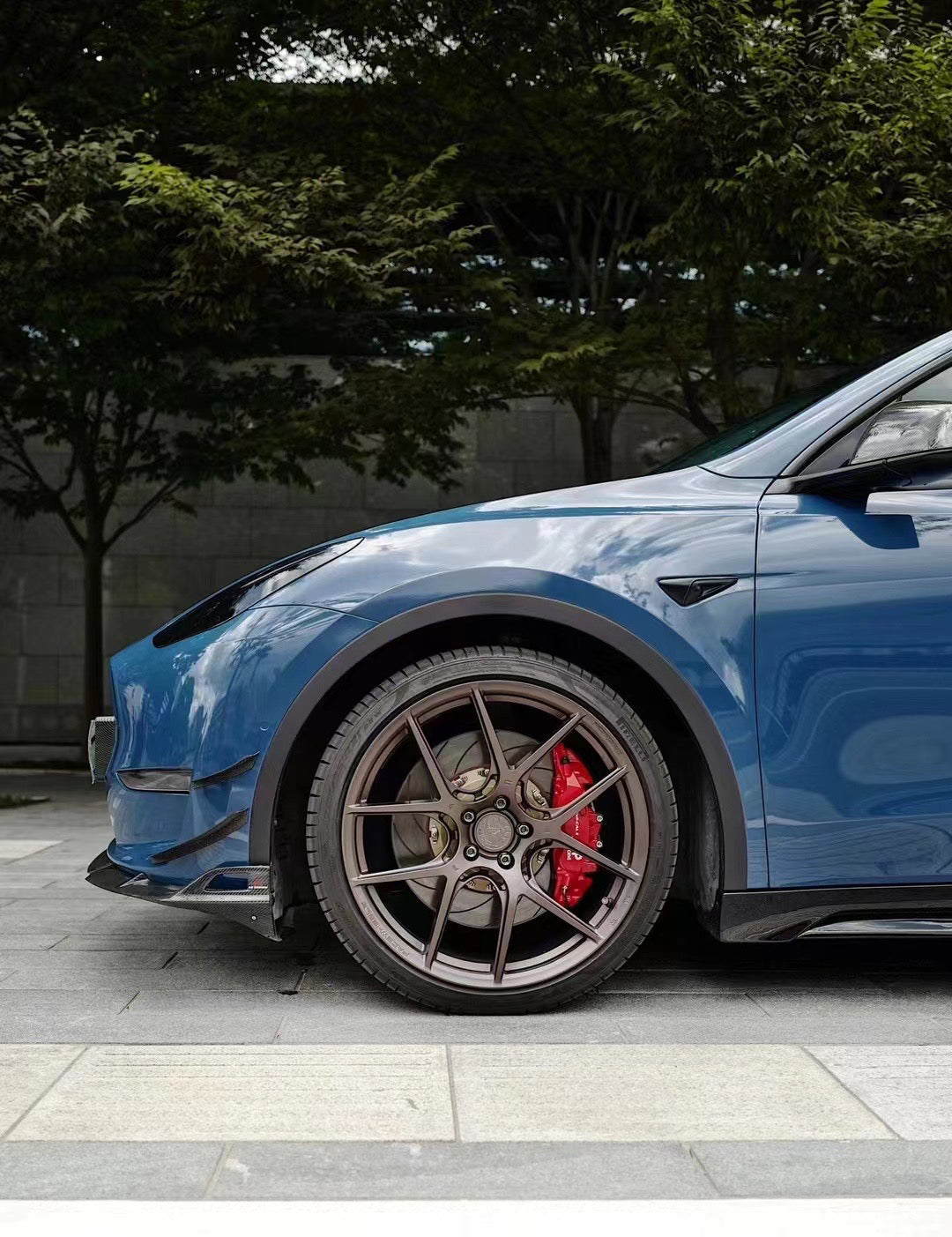 Tesla Model Y 2020 2021 2022 2023 2024 2025 with Aftermarket Parts - AE Style Front Canards Carbon Fiber from ArmorExtend