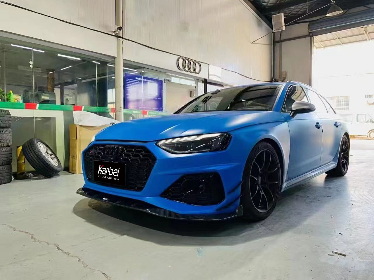 Audi RS4 B9.5 2020 2021 2022 2023 2024 with Aftermarket Parts - Front Lip Pre-preg Carbon Fiber from Karbel Carbon