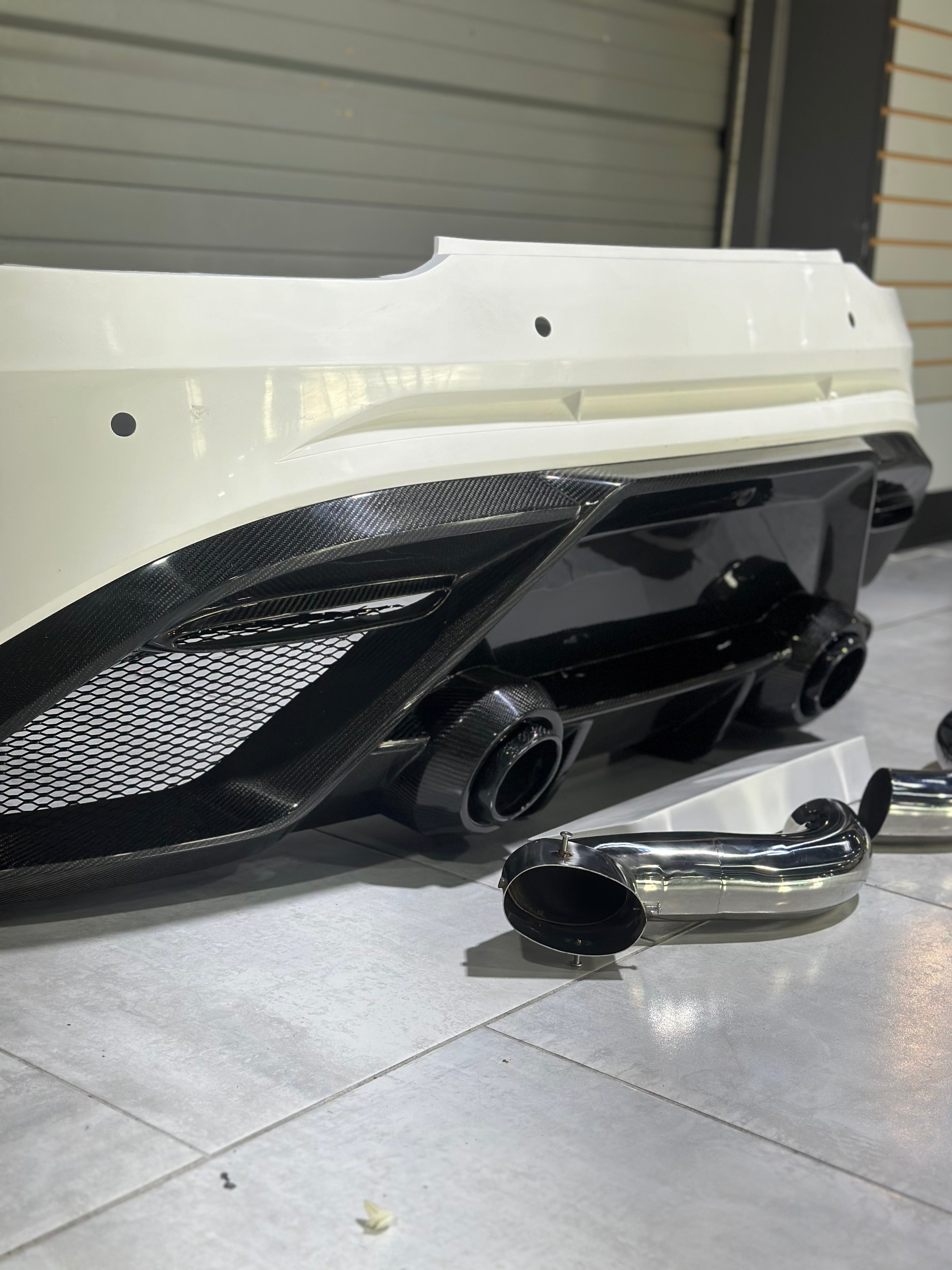 Mercedes Benz AMG GT/GTS C190 (fits both Pre-facelift & facelift) 2015 2016 2017 2018 2019 2020 2021 with Aftermarket Parts - Paragon Rear Bumper & Diffuser (Exhaust Pipe Extension & Tips Included) Carbon Fiber / FRP from Robot Craftsman