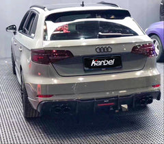 Audi S3 A3 (with S-bumper) 8V.5 2017 2018 2019 2020 With Aftermarket Parts - With LED Light Style Rear Diffuser Pre-preg Carbon Fiber from Karbel Carbon