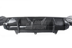 BMW 5 Series 530 540 (with M-package bumper, does not fit base model) G60 G61 2024-ON with Aftermarket Parts - V1 Style Rear Diffuser (Quad Exhaust Tips Included) Pre-preg Carbon Fiber from TAKD Carbon