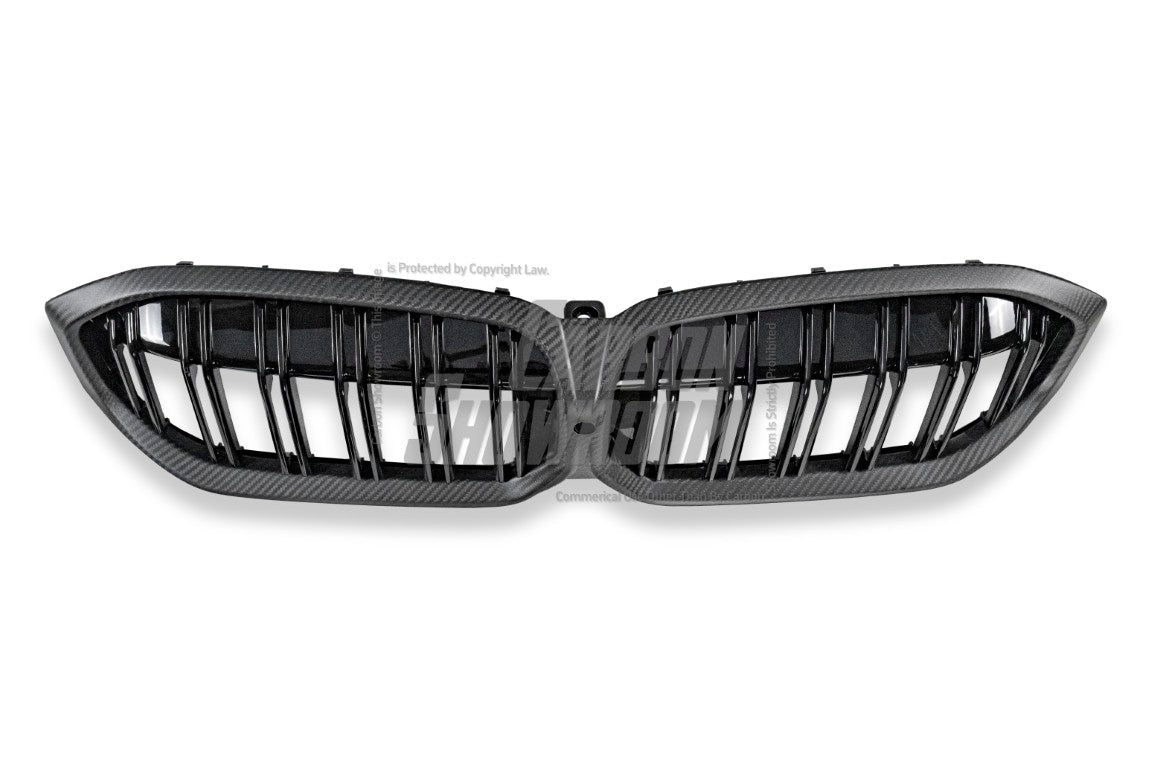BMW 3 Series 330i M340i LCI G20 G21 2023-ON with Aftermarket Parts - Grill Pre-preg Carbon Fiber from TAKD Carbon