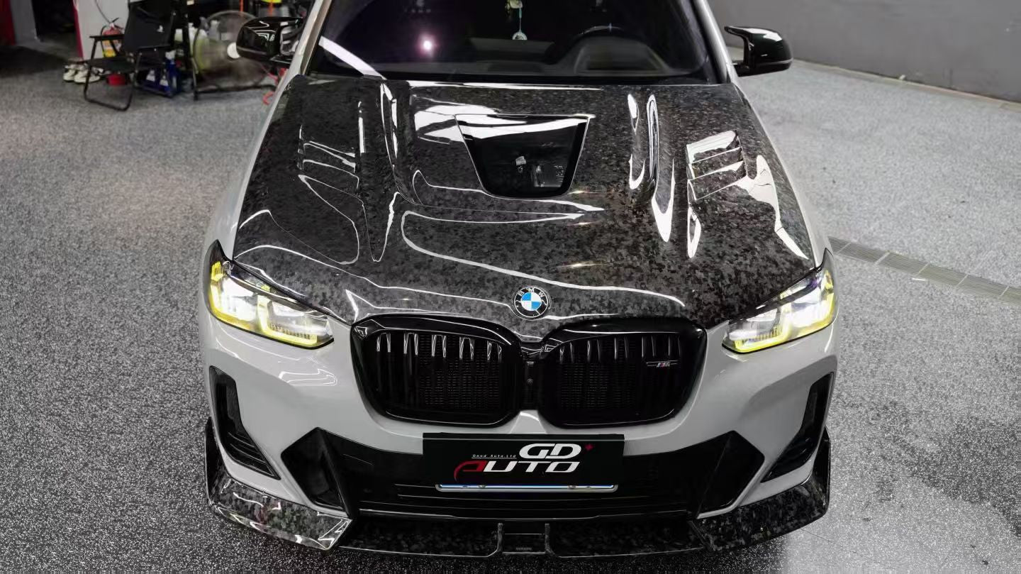 BMW X3 G01 & X3M X3MC F97 (Fits Both Pre-LCI & LCI) 2019 2020 2021 2022 2023 2024 & X4 G02 & X4M X4MC F98 (Fits Both Pre-LCI & LCI) 2019 2020 2021 2022 2023 2024 2025 with Aftermarket Parts ART Vented Transparent Glass V2 Hood Bonnet Dry Pre-preg Carbon Fiber from ArmorExtend