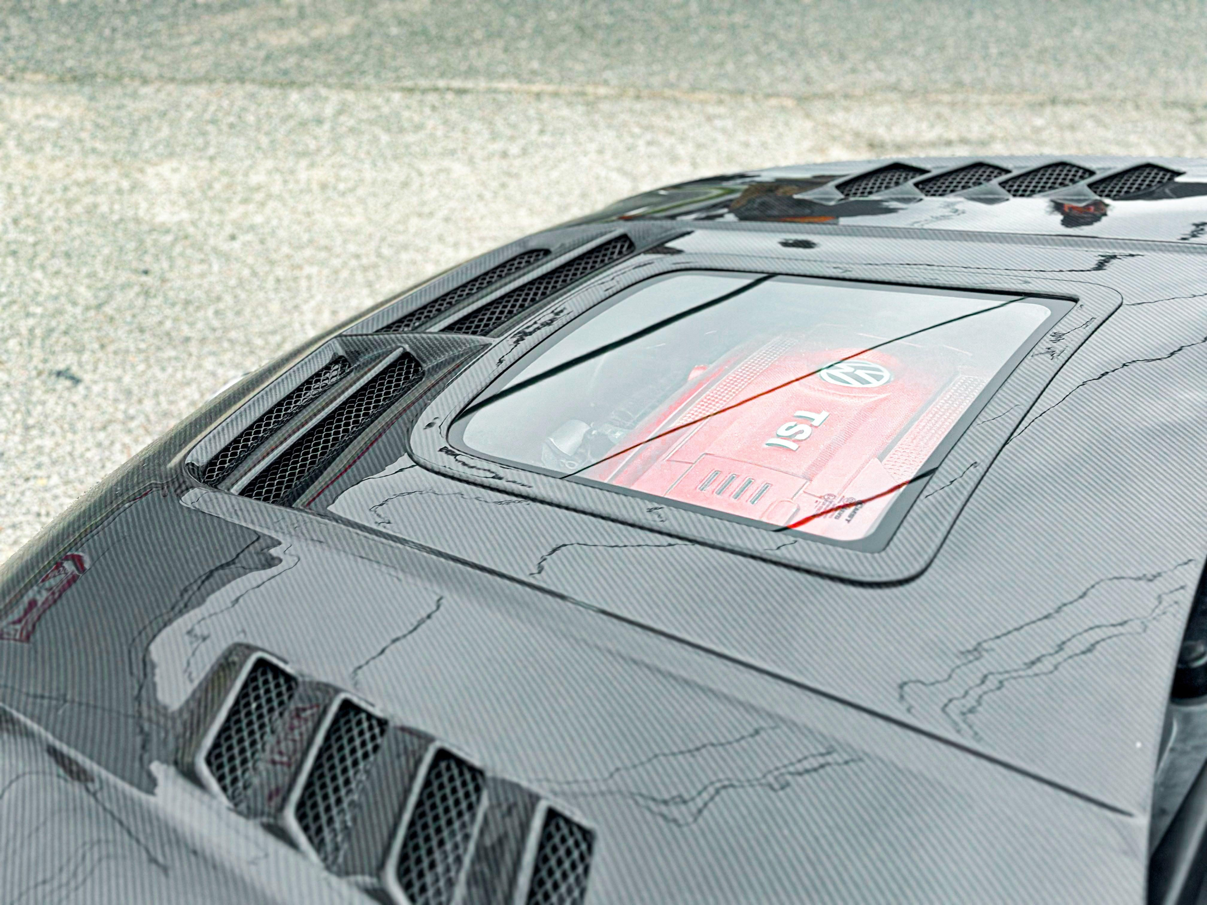 Volkswagen Golf R GTI Base MK7 MK7.5 2015-2021 with Aftermarket Parts - V3 Clearview Glass Style Hood Bonnet Carbon Fiber / FRP from CMST Tuning