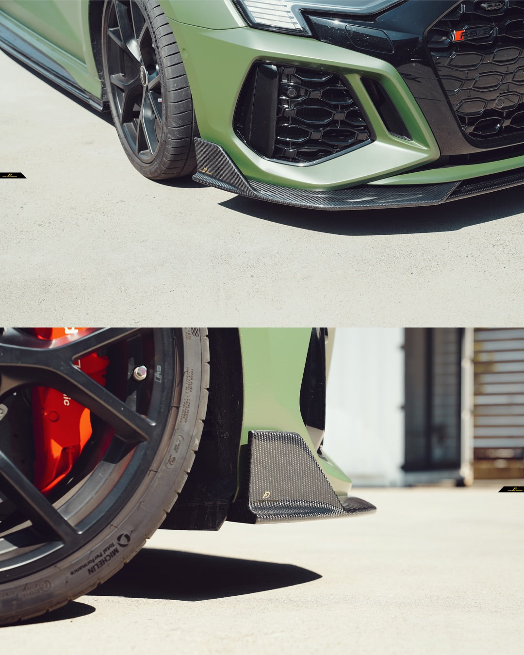 Audi RS3 8Y 2022 2023 2024 with Aftermarket Parts - V1 Front Lip Splitter Pre-preg Carbon Fiber from Future Design