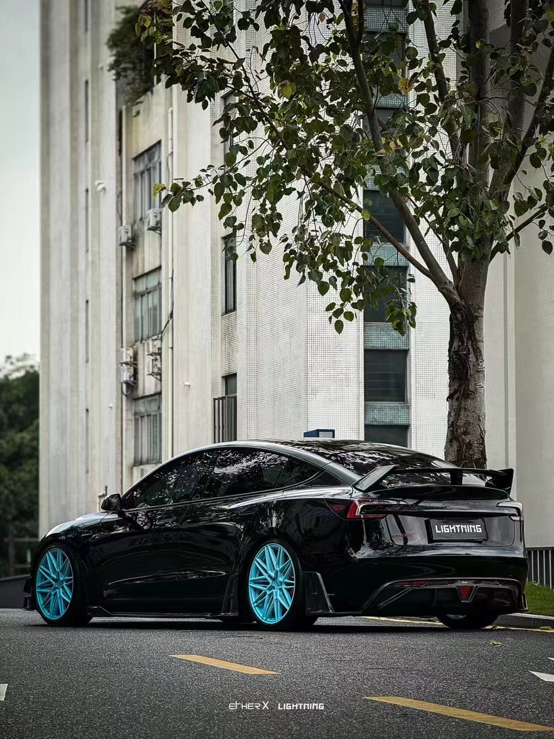 Tesla Model 3 Highland / Performance 2024-ON with Aftermarket Parts - V1 Style Rear Diffuser & Canards?Carbon Fiber?from CMST Tuning