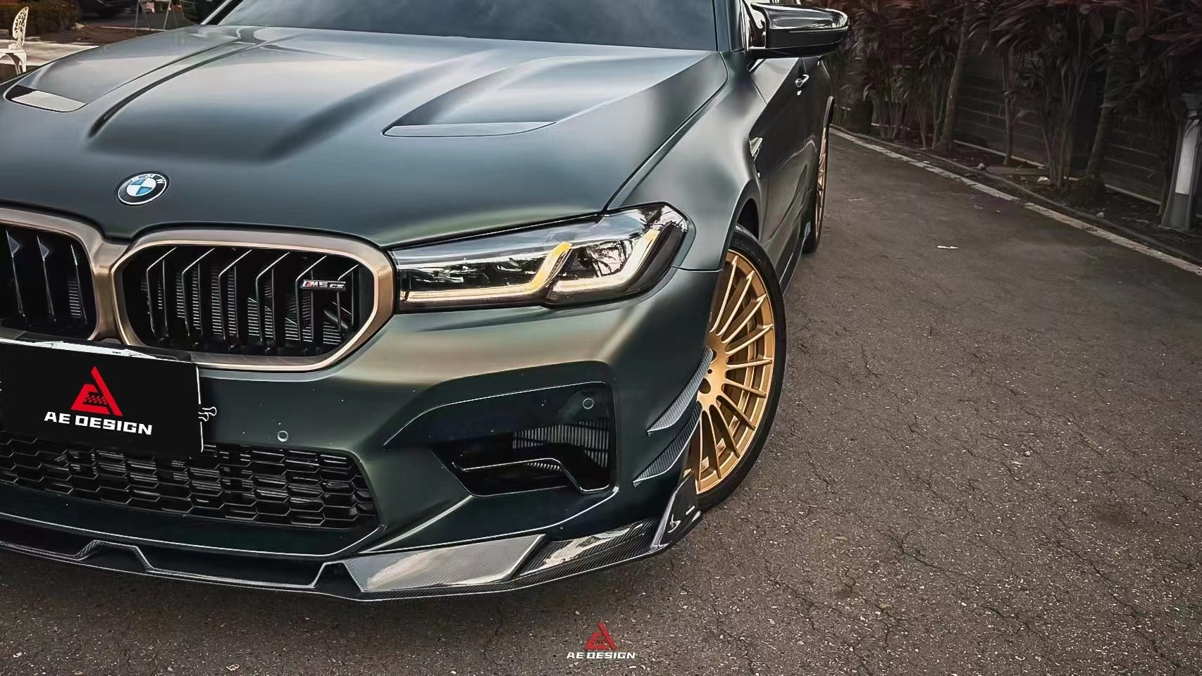 BMW M5 / M5C F90 Pre-LCI 2018 2019 2020 & M5 / M5C F90 LCI 2021 2022 2023 2024 With Aftermarket Parts - AE Lower Lip & Middle Lip?Carbon Fiber from ArmorExtend