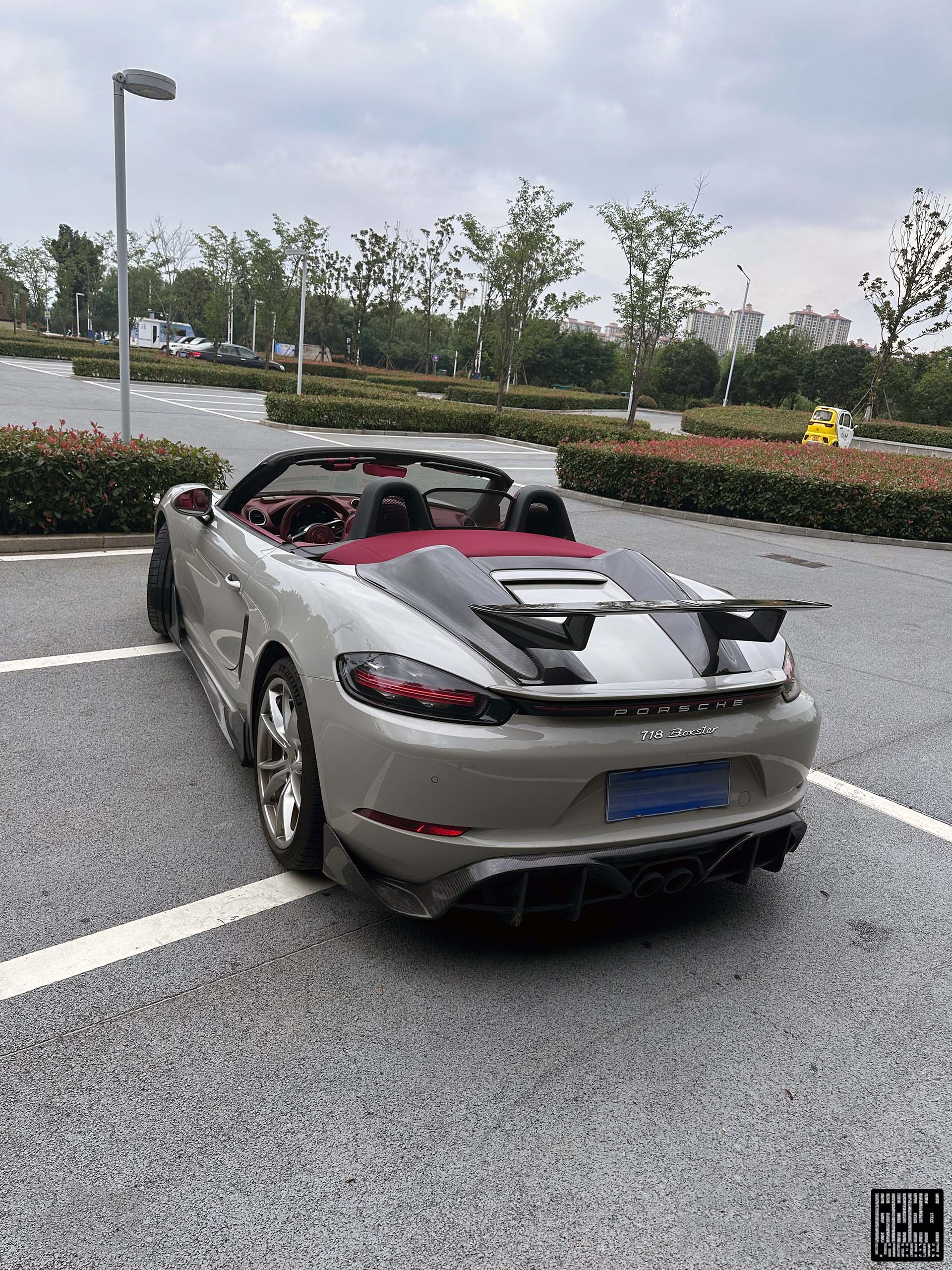 Porsche 718 Boxster Base S T GTS Convertible 2017-ON with Aftermarket Parts - Tonneau Cover and Wing Carbon Fiber from Geex Village