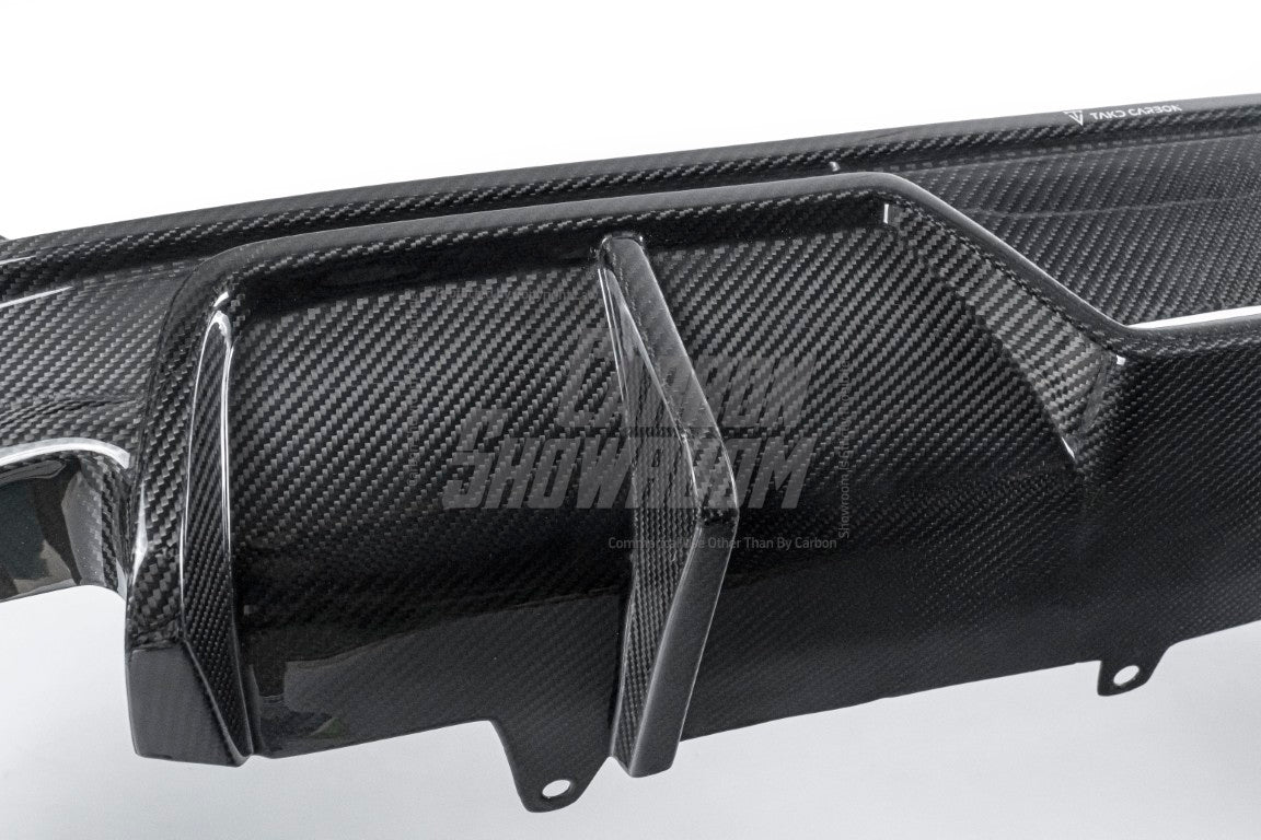 BMW 5 Series 530 540 (with M-package bumper, does not fit base model) G60 G61 2024-ON with Aftermarket Parts - V1 Style Rear Diffuser (Quad Exhaust Tips Included) Pre-preg Carbon Fiber from TAKD Carbon