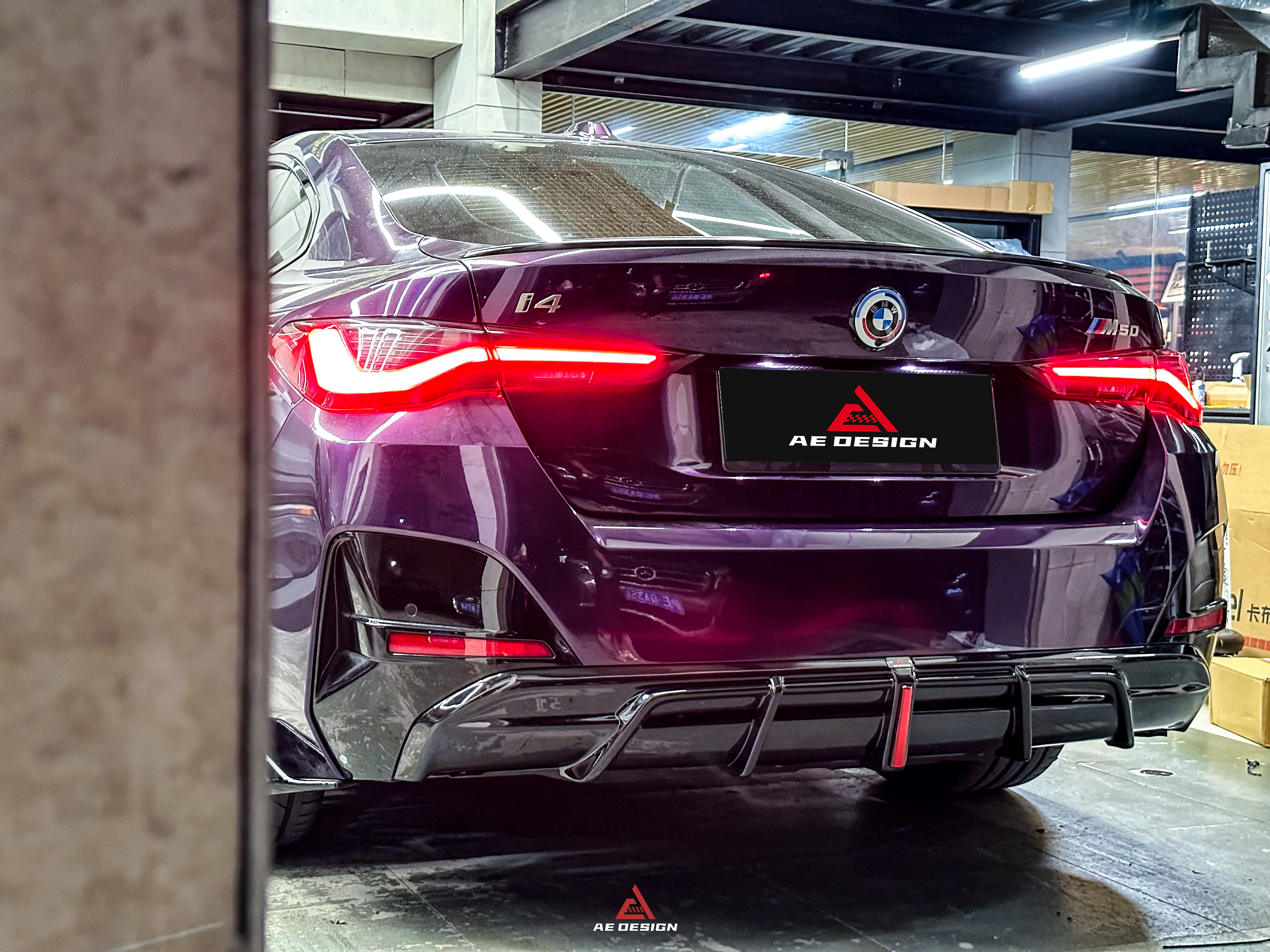 BMW I4 M50 / e Drive 40 G26 2022-ON & 4 Series Gran Coupe M440i 430i  G26 2022-ON (with M-package bumper, does not fit base model) with Aftermarket Parts - AE Style Rear Diffuser & Canards Carbon Fiber from ArmorExtend