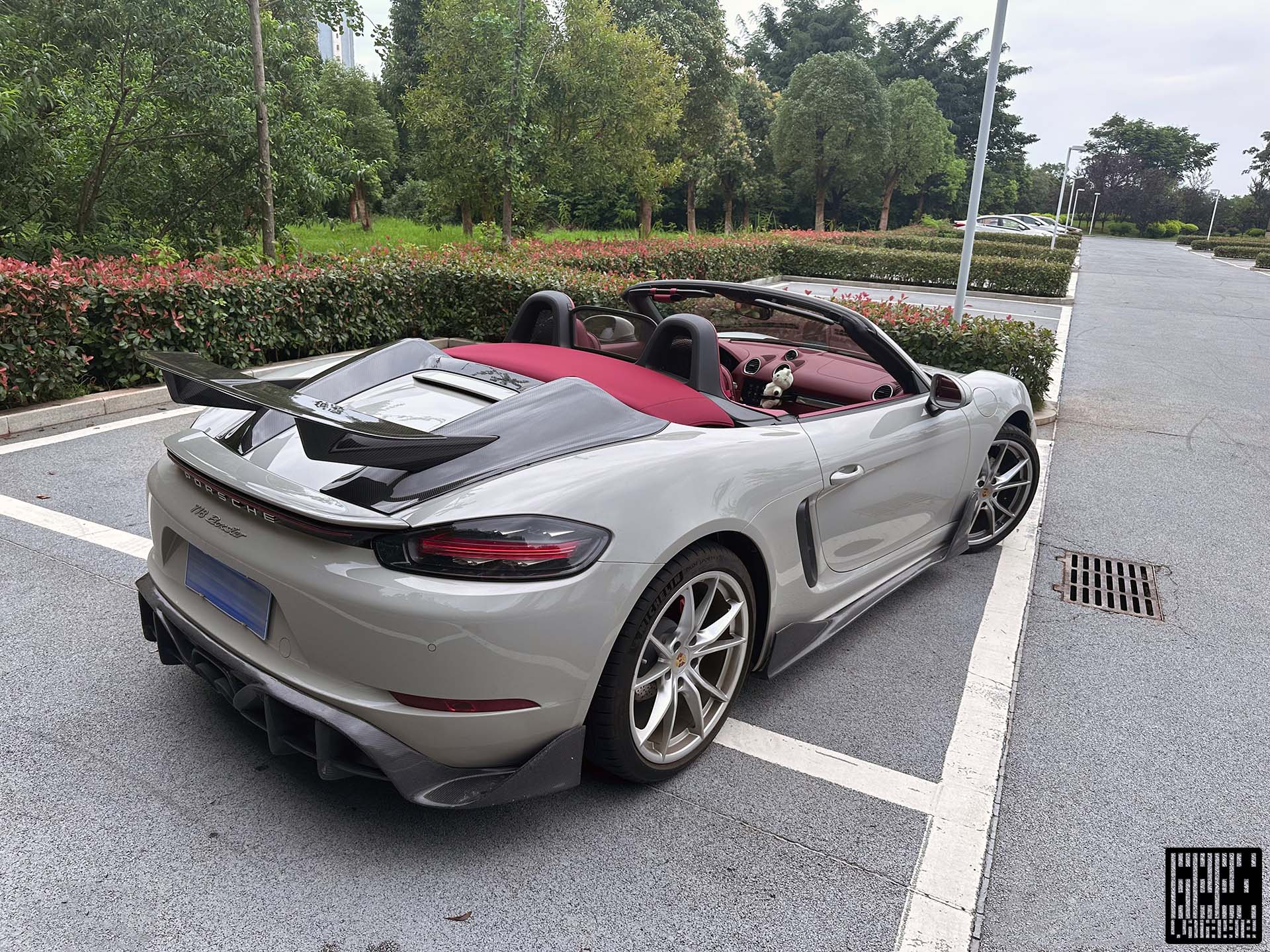 Porsche 718 Boxster Base S T GTS Convertible 2017-ON with Aftermarket Parts - Tonneau Cover and Wing Carbon Fiber from Geex Village