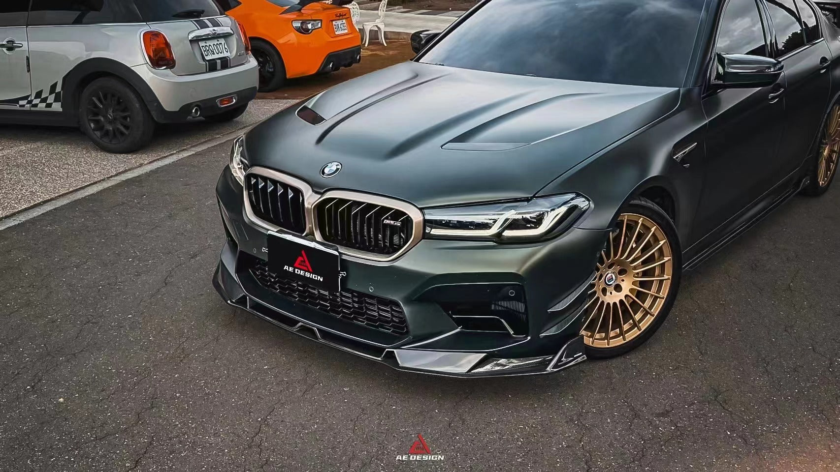 BMW M5 / M5C F90 Pre-LCI 2018 2019 2020 & M5 / M5C F90 LCI 2021 2022 2023 2024 With Aftermarket Parts - AE Lower Lip & Middle Lip?Carbon Fiber from ArmorExtend