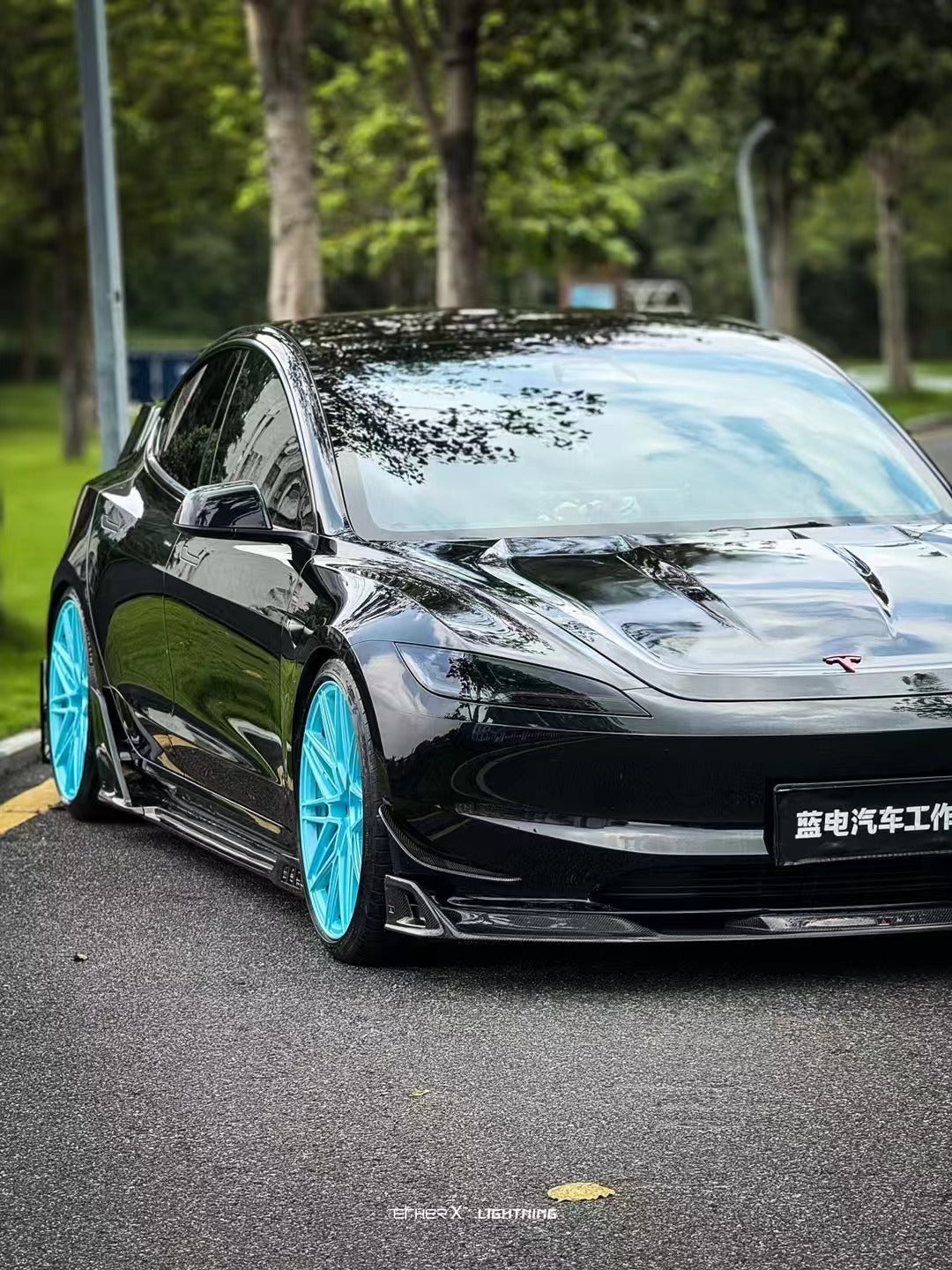 Tesla Model 3 Highland 2024-ON with Aftermarket Parts - AE Style Front Canards Carbon Fiber from?ArmorExtend