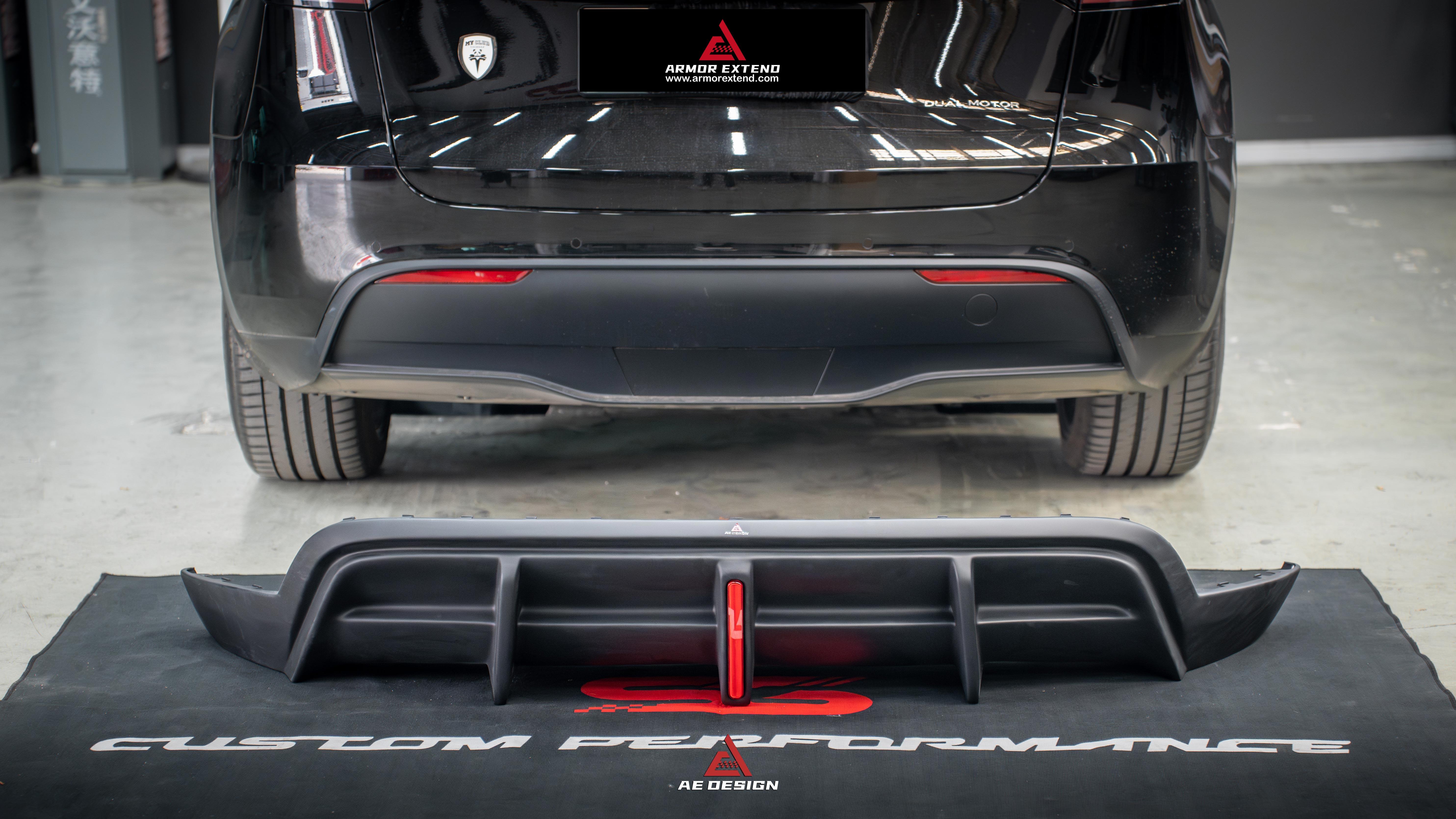 Tesla Model Y 2021 2022 2023 2024 with Aftermarket Parts - Plustic Style?Rear Diffuser ABS from ?ArmorExtend