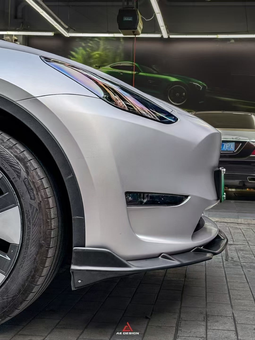 Tesla Model Y 2020 2021 2022 2023 2024 with Aftermarket Parts - AE Style Front Lip Carbon Fiber from ArmorExtend