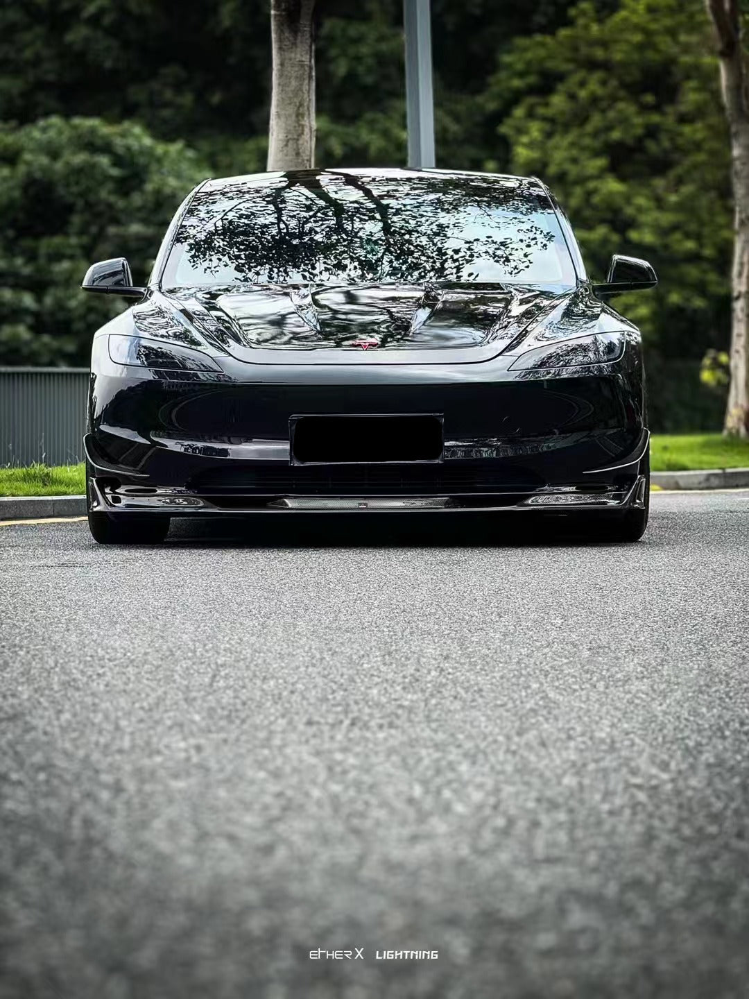 Tesla Model 3 Highland 2024-ON with Aftermarket Parts - AE Style Front Canards Carbon Fiber from?ArmorExtend