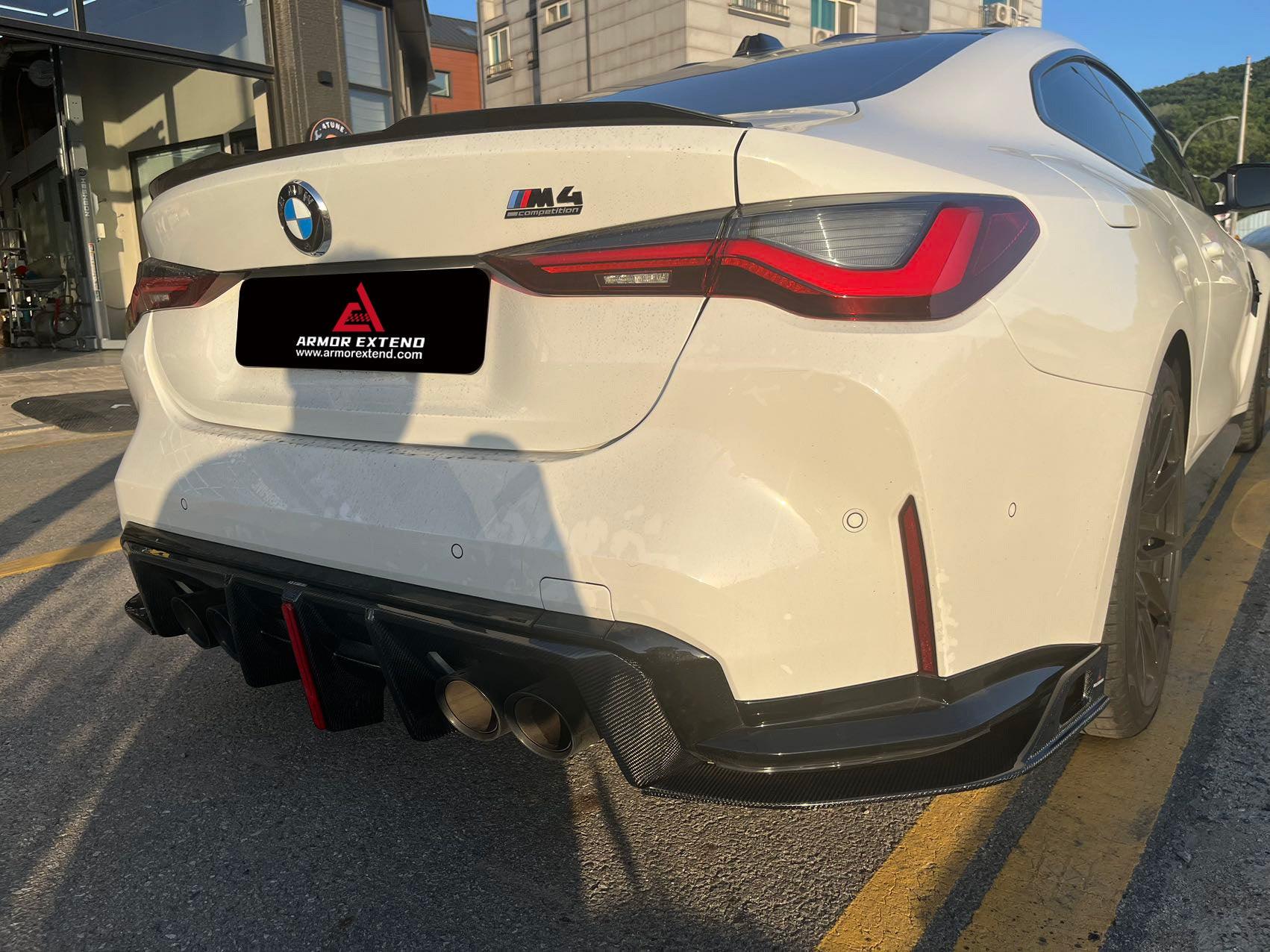 BMW M3 G80 G81 2021 2022 2023 2024 & M4 G82 G83 2021 2022 2023 2024 with Aftermarket Parts - AE V2 Style?Rear Diffuser & Canards Carbon Fiber from ?ArmorExtend
