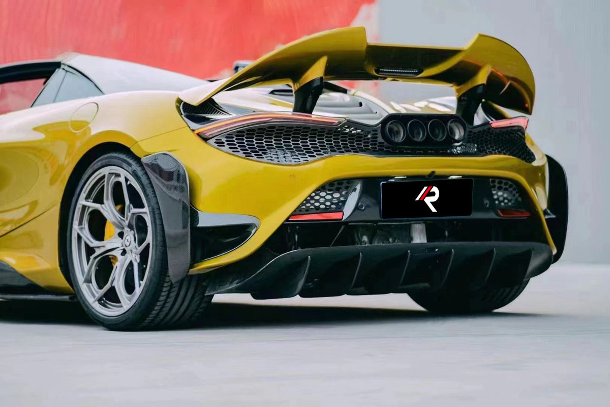 McLaren 720S 2018 2019 2020 2021 2022 2023 with Aftermarket Parts -?765LT Rear Bumper Set?Conversion Kit Pre-preg Carbon Fiber / FRP from Aero Republic