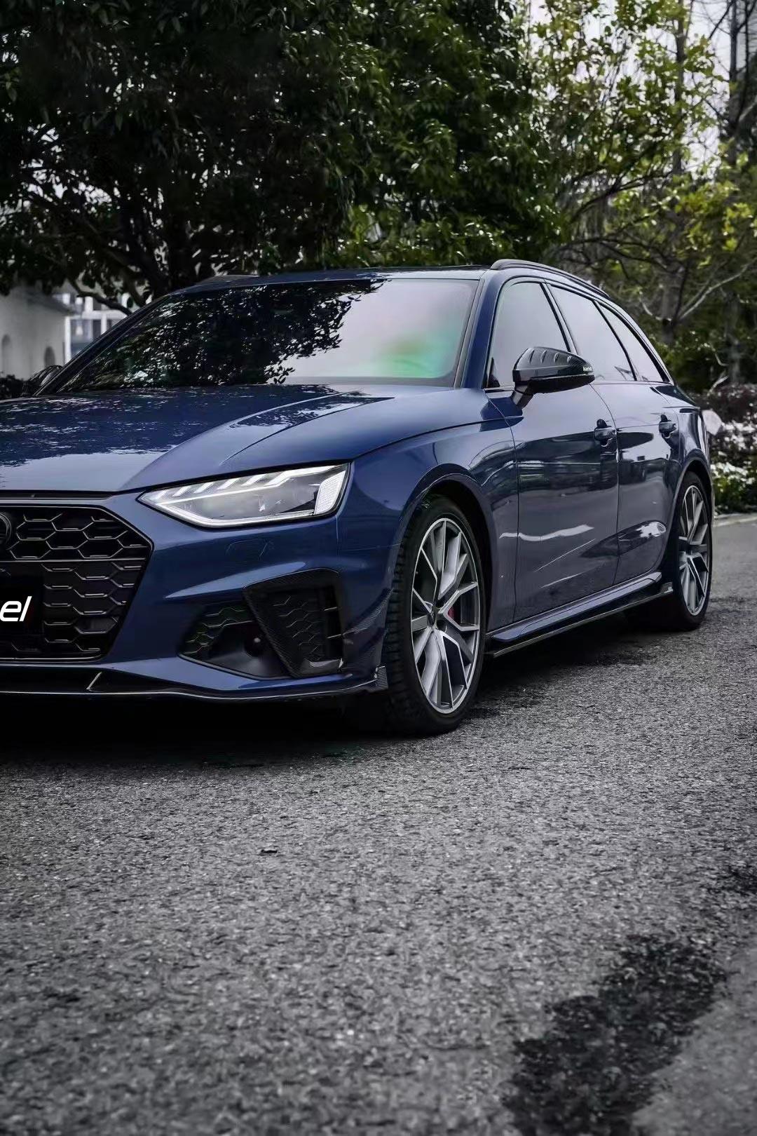 Audi S4 A4 S-line (with s-line bumper, does not fit base model) B9.5 2020 2021 2022 2023 2024 With Aftermarket Parts - Compatible with Karbel Upper Valences & Compatible with OEM Bumper Style Front Canards Pre-preg Carbon Fiber from Karbel Carbon