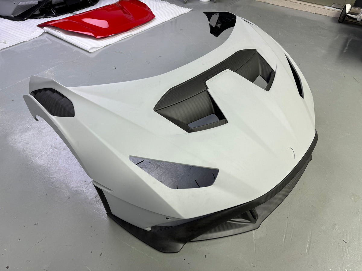 Lamborghini Huracan STO 2021 2022 2023 2024 with Aftermarket Parts - 1:1 Clamshell Replacement Front Bumper Hood Pre-preg Carbon Fiber / FRP from Aero Republic