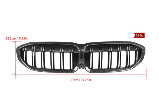 BMW 3 Series M340 330 320 G20 G21 Pre-LCI 2019 2020 2021 2022 with Aftermarket Parts - Dual Slat Front Kidney Grill Pre-preg Carbon Fiber from Aero Republic