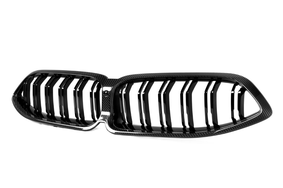 BMW 8 Series M850 840 G14 G15 G16 LCI 2023 2024 with Aftermarket Parts - Dual Slat Front Kidney Grill Pre-preg Carbon Fiber from Aero Republic