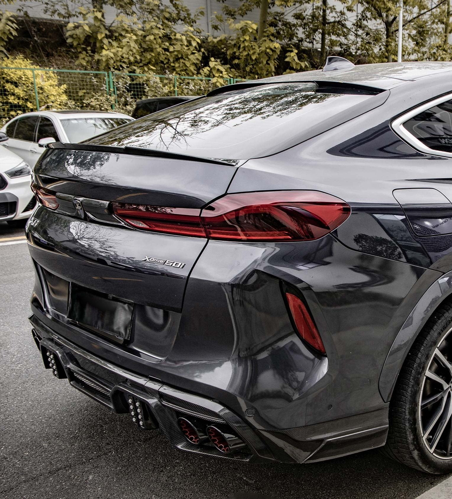 BMW X6 M60i s/x Drive40/e G06 (Fits Both Pre-LCI & LCI) 2020 2021 2023 2024 with Aftermarket Parts - M Style Rear Lip Spoiler Pre-preg Carbon from Aero Republic