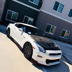 Nissan GTR Nismo T-Spec Premium Pure 2017-2024 (for installation on 2008-2016 vehicles, 2017-2024 front bumper is recommended) with Aftermarket Parts - DP Style Hood Bonnet Carbon Fiber / FRP from CMST Tuning
