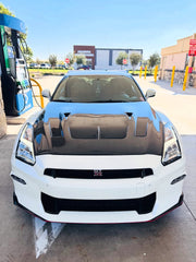 Nissan GTR Nismo T-Spec Premium Pure 2017-2024 (for installation on 2008-2016 vehicles, 2017-2024 front bumper is recommended) with Aftermarket Parts - DP Style Hood Bonnet Carbon Fiber / FRP from CMST Tuning
