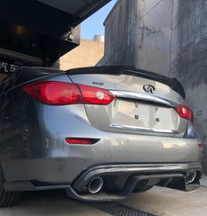 Infiniti Q50 Red Sport 400 Luxe Sensory Signature Premium Pure 2014 2015 2016 2017 2018 2019 2020 2021 2022 2023 2024 with Aftermarket Parts - M4 Style Rear Lip Spoiler Pre-preg Carbon from Aero Republic