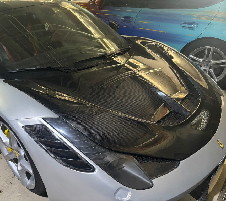 Ferrari 458 Italia Spider 2010 2011 2012 2013 2014 2015 with Aftermarket Parts - Speciale Style Hood Dry Pre-preg Carbon Fiber from Aero Republic