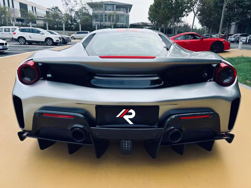 Ferrari 488 GTB & Spider 2016 2017 2018 2019 2020 with Aftermarket Parts - 1:1 Pista Style Rear Bumper Carbon Fiber / FRP from Aero Republic