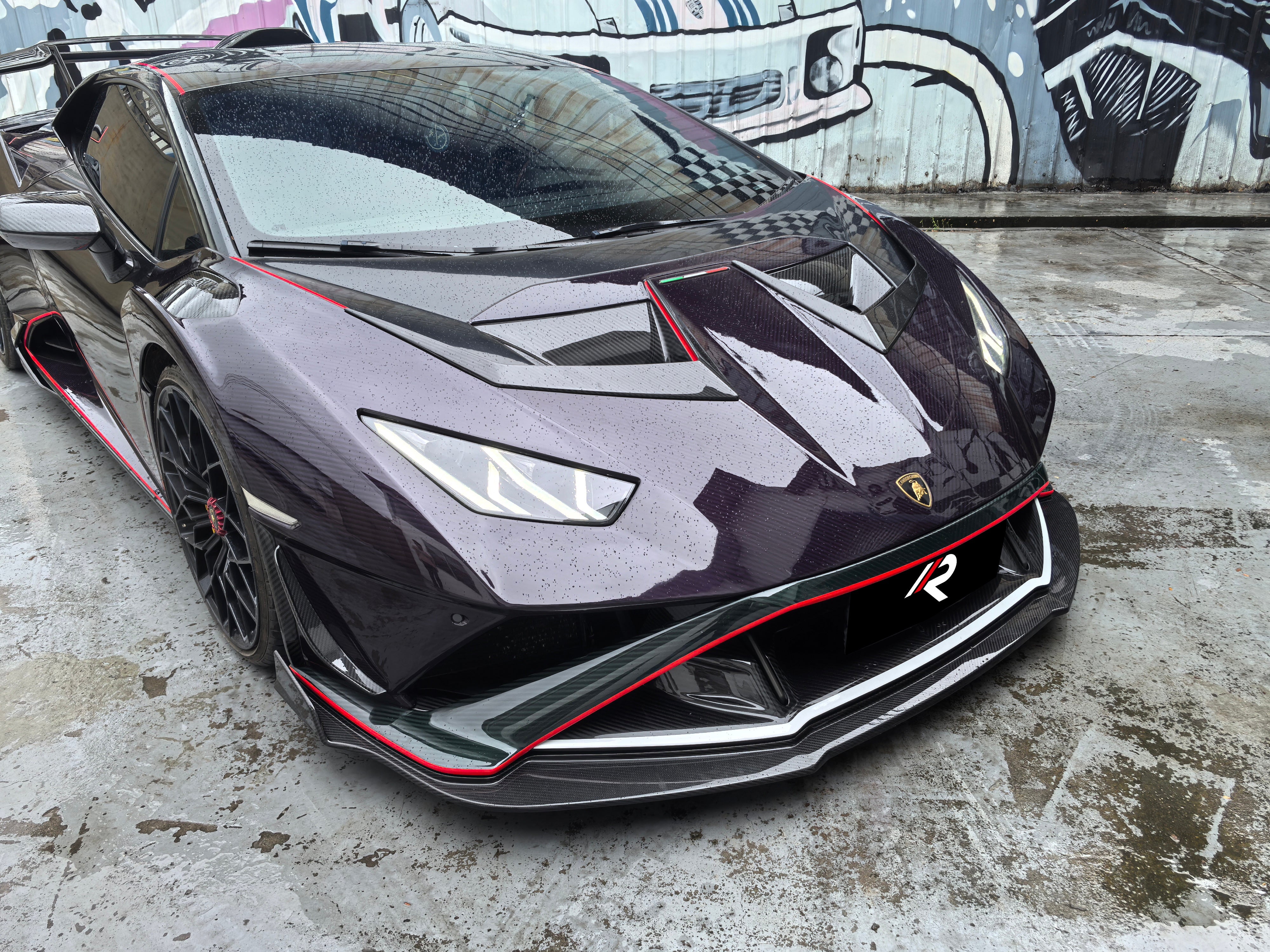 Lamborghini Huracan STO 2021 2022 2023 2024 with Aftermarket Parts - Vor Style Front Lip Pre-preg Carbon Fiber / FRP from Aero Republic