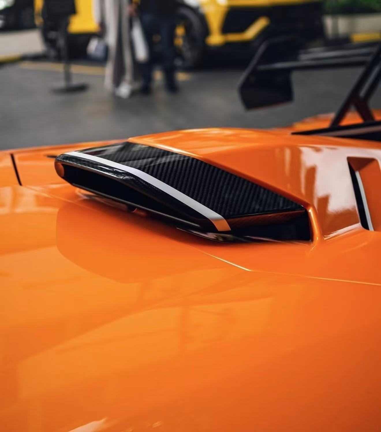 Lamborghini Huracan STO 2021 2022 2023 2024 with Aftermarket Parts - 1:1 STO OEM Style Rear Engine Bay Vent Trim & Rear Engine Bay Canard & Rear Engine Cover?Pre-preg Carbon Fiber / FRP from Aero Republic