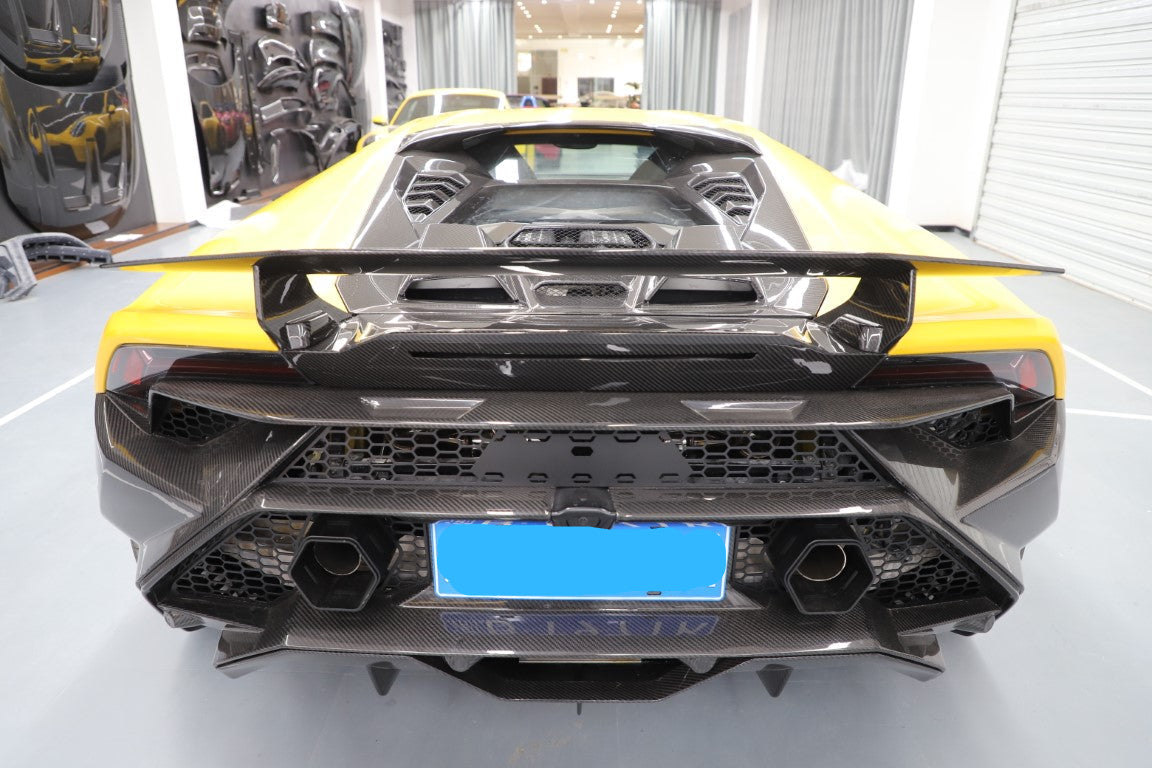 Lamborghini Huracan Tecnica Performante Evo 2015 2016 2017 2018 2019 2020 2021 2022 2023 2024 with Aftermarket Parts - Tecnica Style Rear Bumper & Diffuser Dry Pre-preg Carbon Fiber from Aero Republic