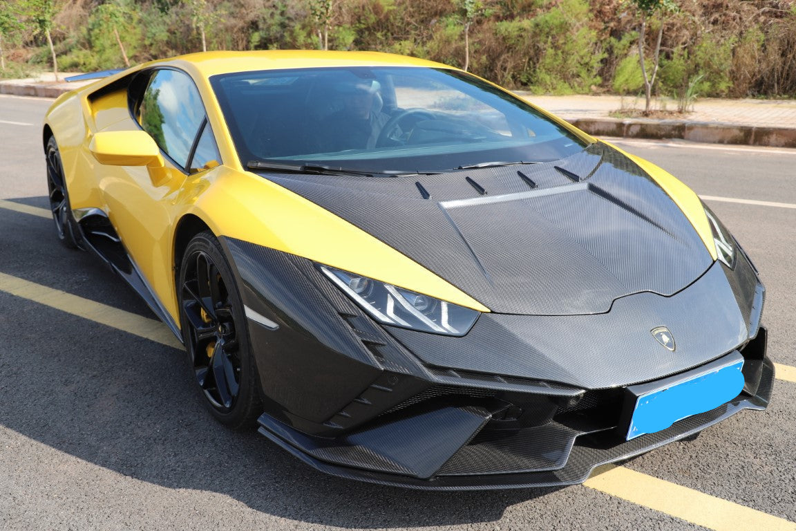Lamborghini Huracan Tecnica Performante Evo LP610 LP580 2015 2016 2017 2018 2019 2020 2021 2022 2023 2024 with Aftermarket Parts - Tecnica Style Front Bumper Dry Pre-preg Carbon Fiber from Aero Republic