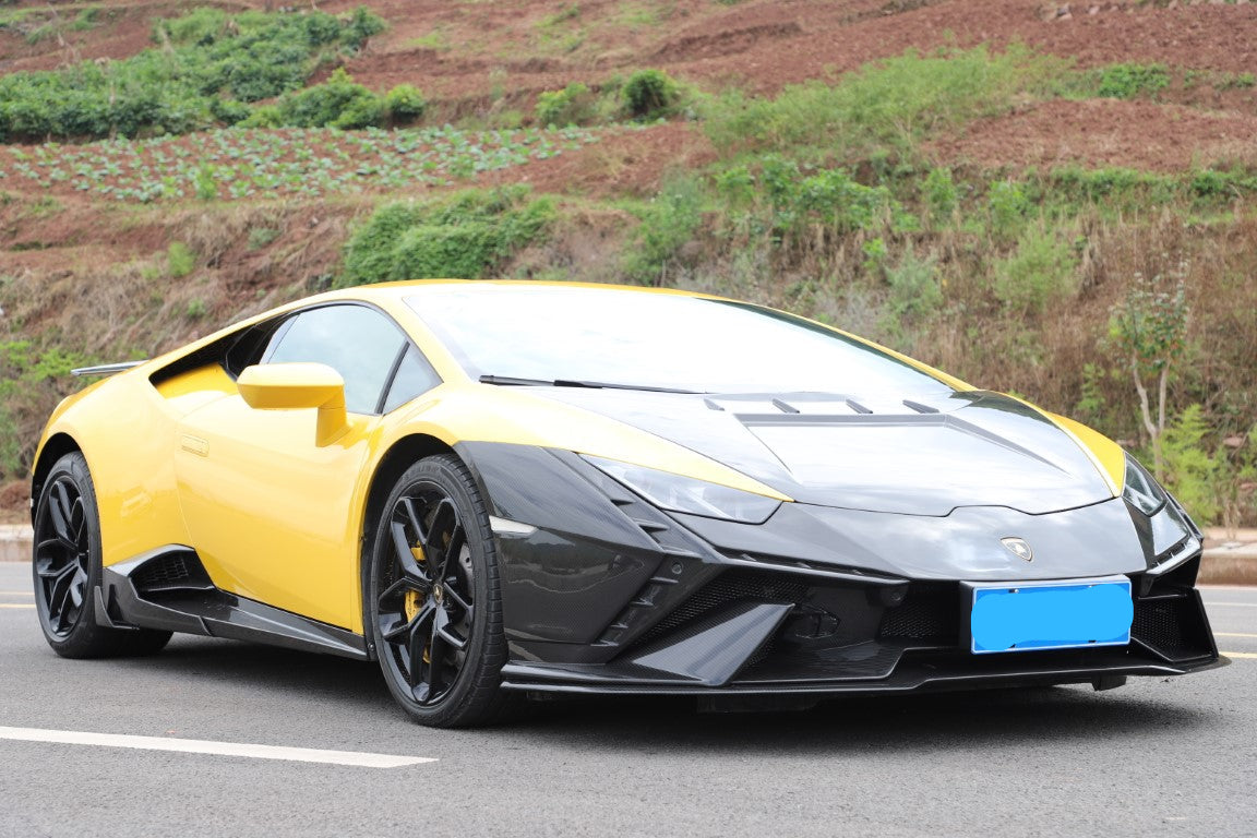 Lamborghini Huracan Tecnica Performante Evo LP610 LP580 2015 2016 2017 2018 2019 2020 2021 2022 2023 2024 with Aftermarket Parts - Tecnica Style Front Bumper Dry Pre-preg Carbon Fiber from Aero Republic