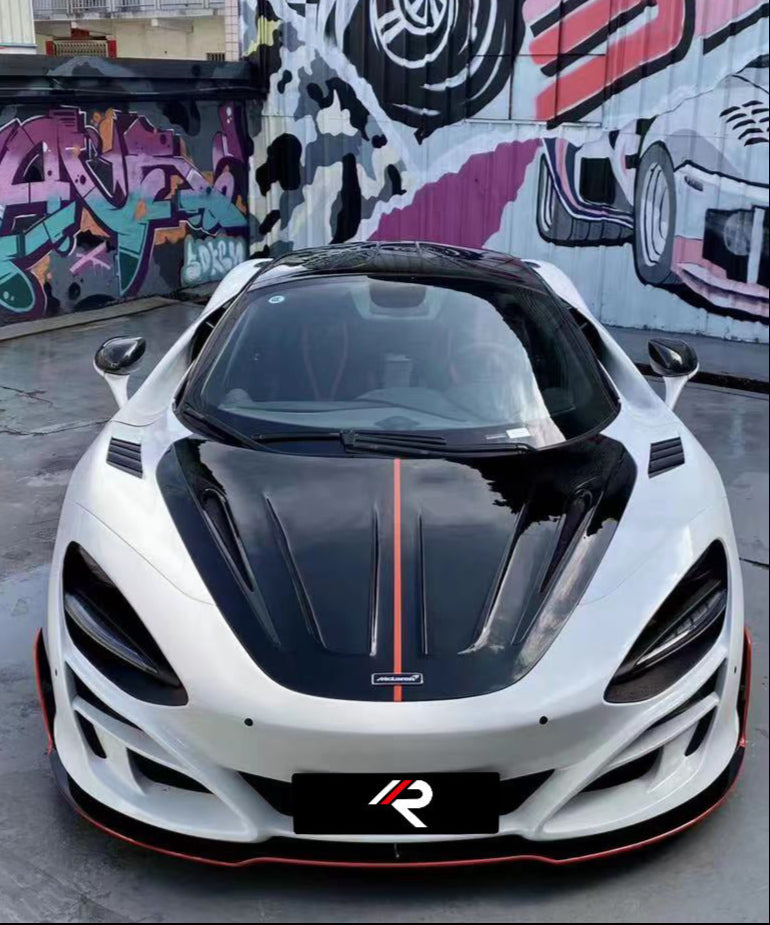 McLaren 720S 2018 2019 2020 2021 2022 2023 & 750S 2023-ON & 765LT 2021 2022 with Aftermarket Parts - Man Style Hood Pre-preg Carbon Fiber / FRP from Aero Republic