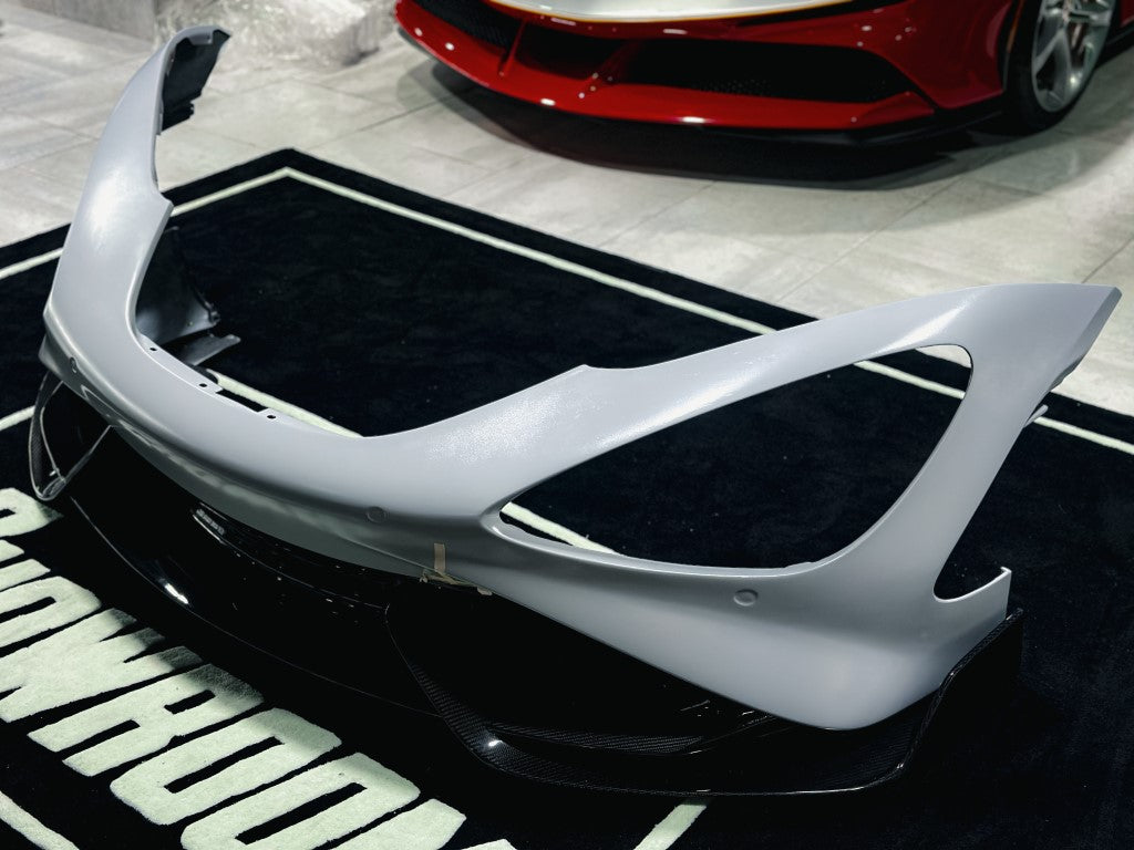 McLaren 720S 2018-2023 with Aftermarket Parts - Pre-preg Carbon Fiber or FRP Front Bumper & Lip from Aero Republic