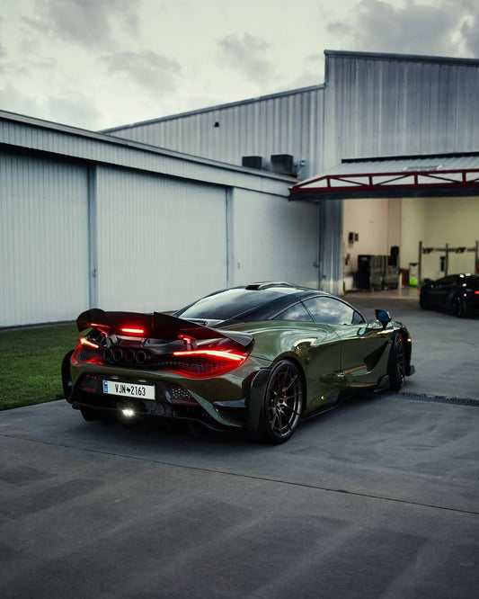 McLaren 720S 2018 2019 2020 2021 2022 2023 with Aftermarket Parts - 765LT Rear Bumper Set Conversion Kit Pre-preg Carbon Fiber / FRP from Aero Republic