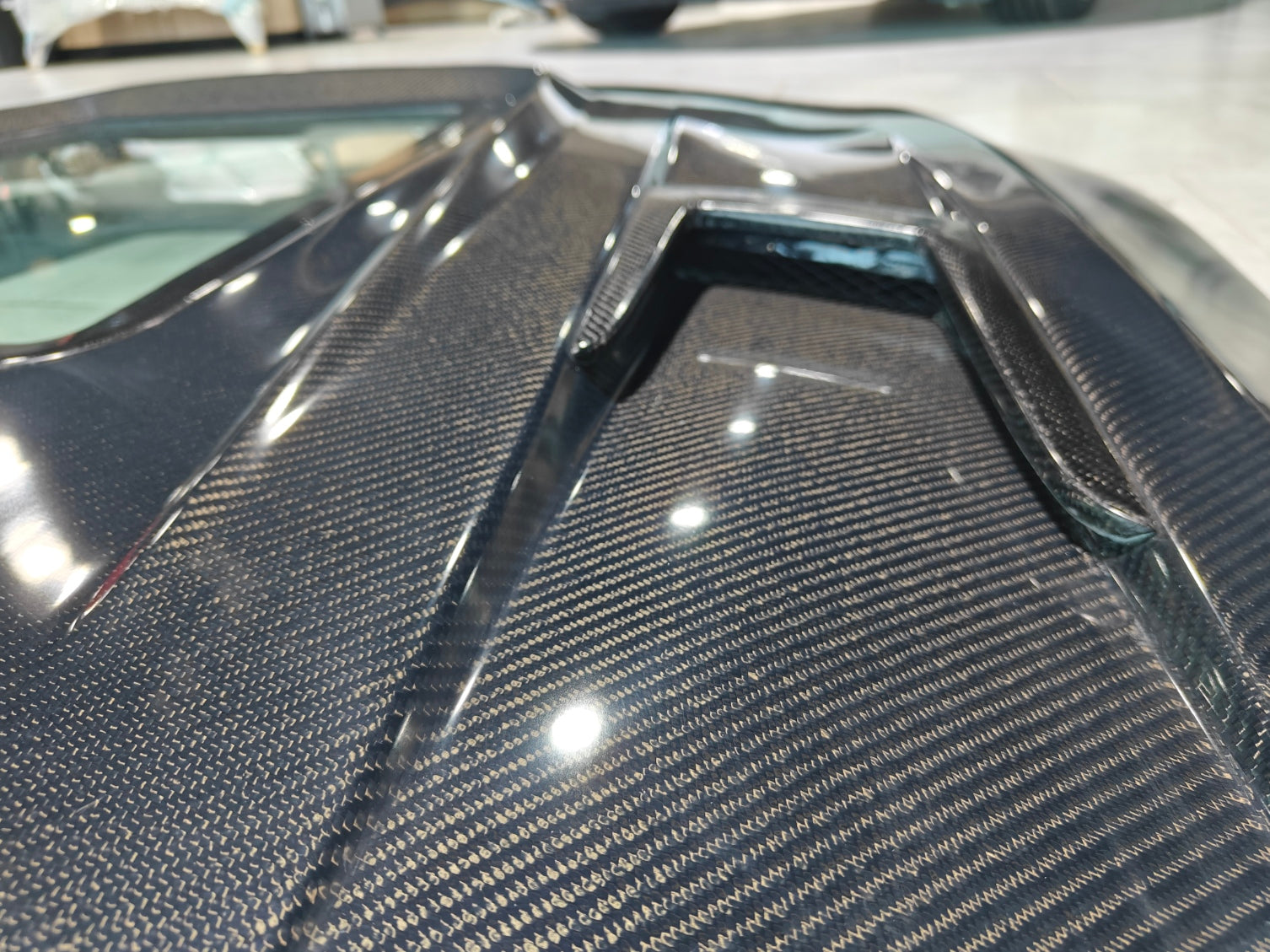 Mercedes Benz 63/C63S AMG W205 with Aftermarket Parts - IMP Style Transparent Tempered Glass Window Hood Carbon Fiber from Aero Republic