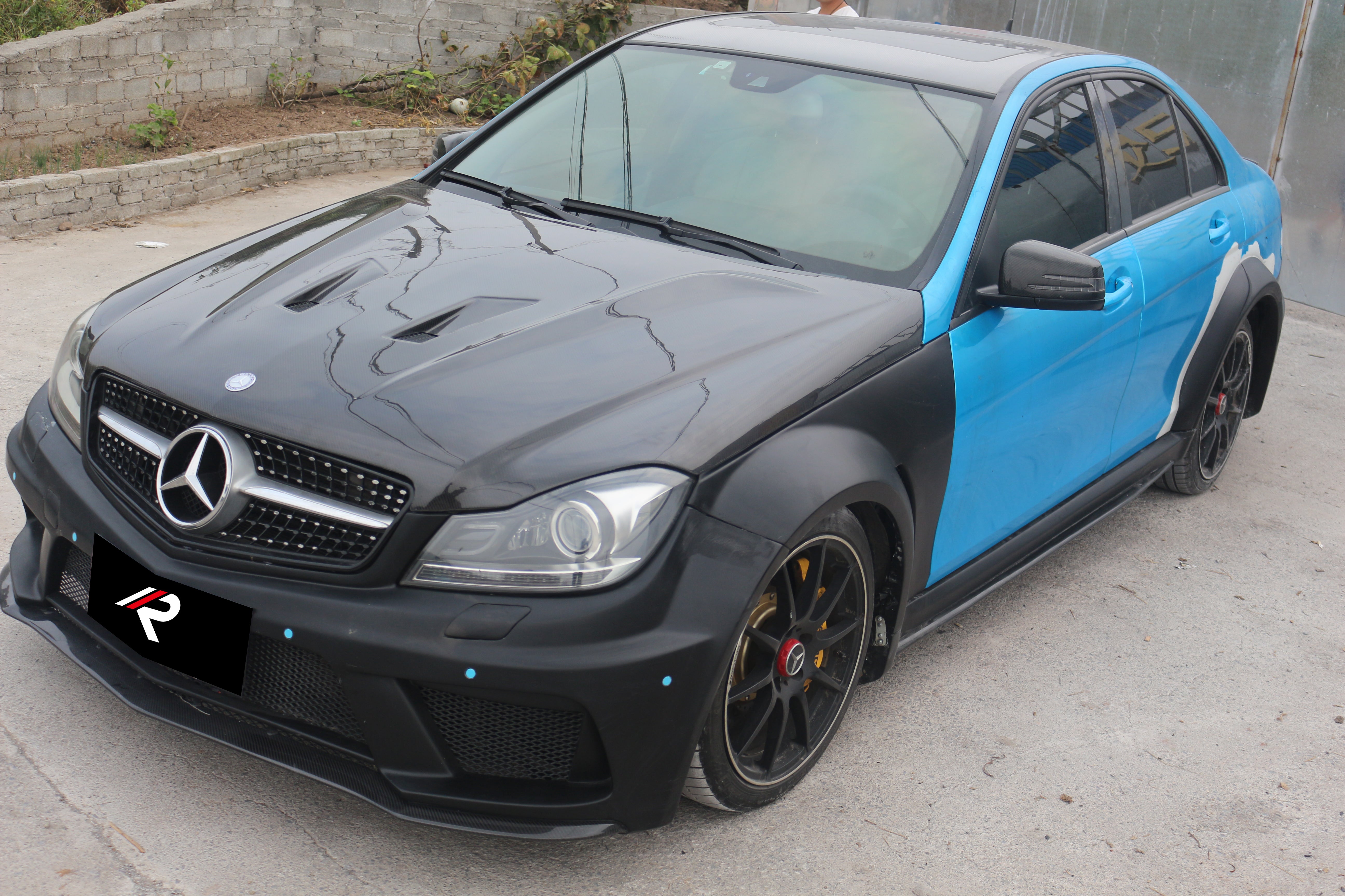 Mercedes Benz C-Class C300 C280 W204 2007 2008 2009 2010 2011 with Aftermarket Parts - Black Series Conversion Style Hood Carbon Fiber / FRP from Aero Republic