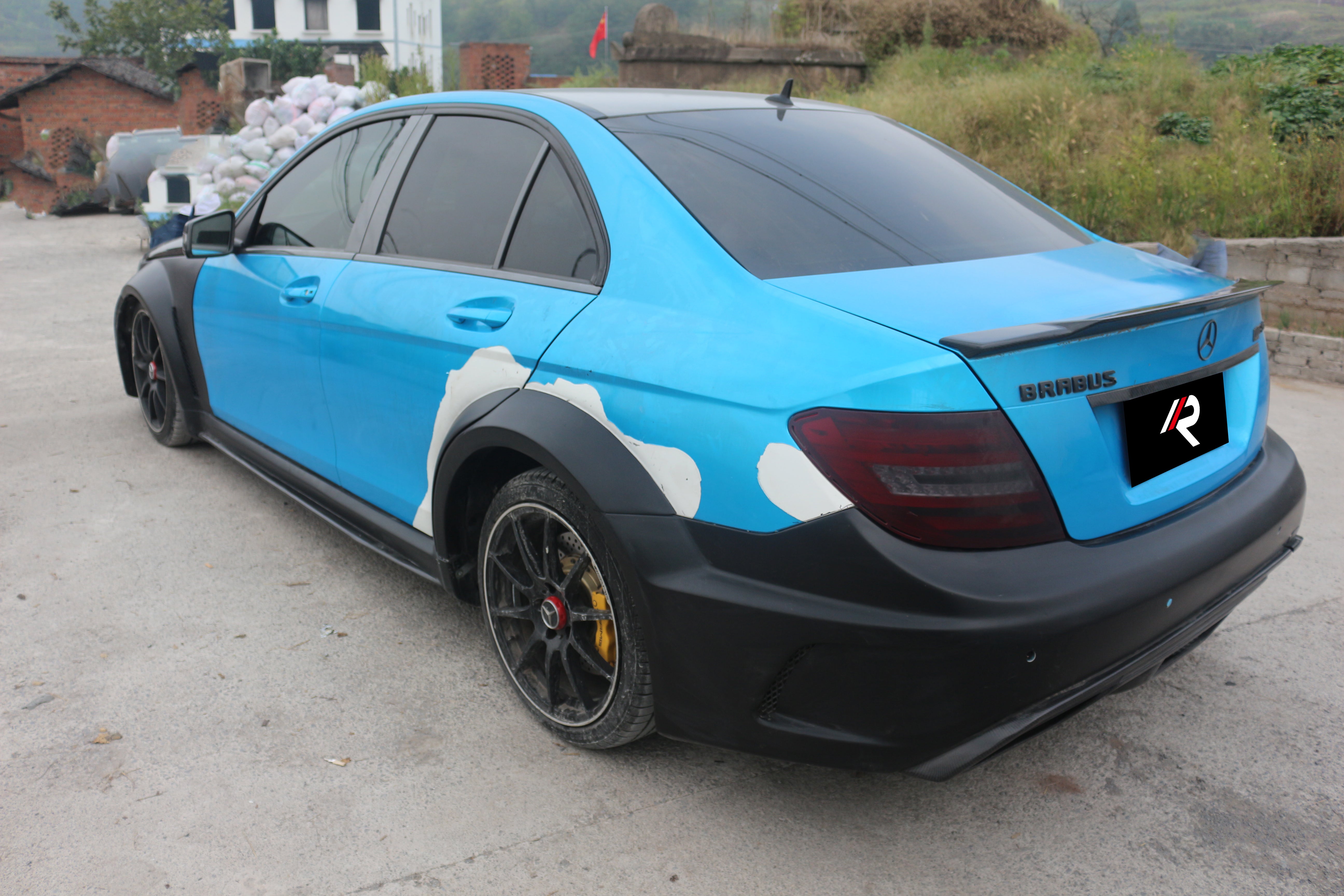 Mercedes Benz C-Class C300 C280 W204 2007 2008 2009 2010 2011 with Aftermarket Parts - Black Series Conversion Style Hood Carbon Fiber / FRP from Aero Republic