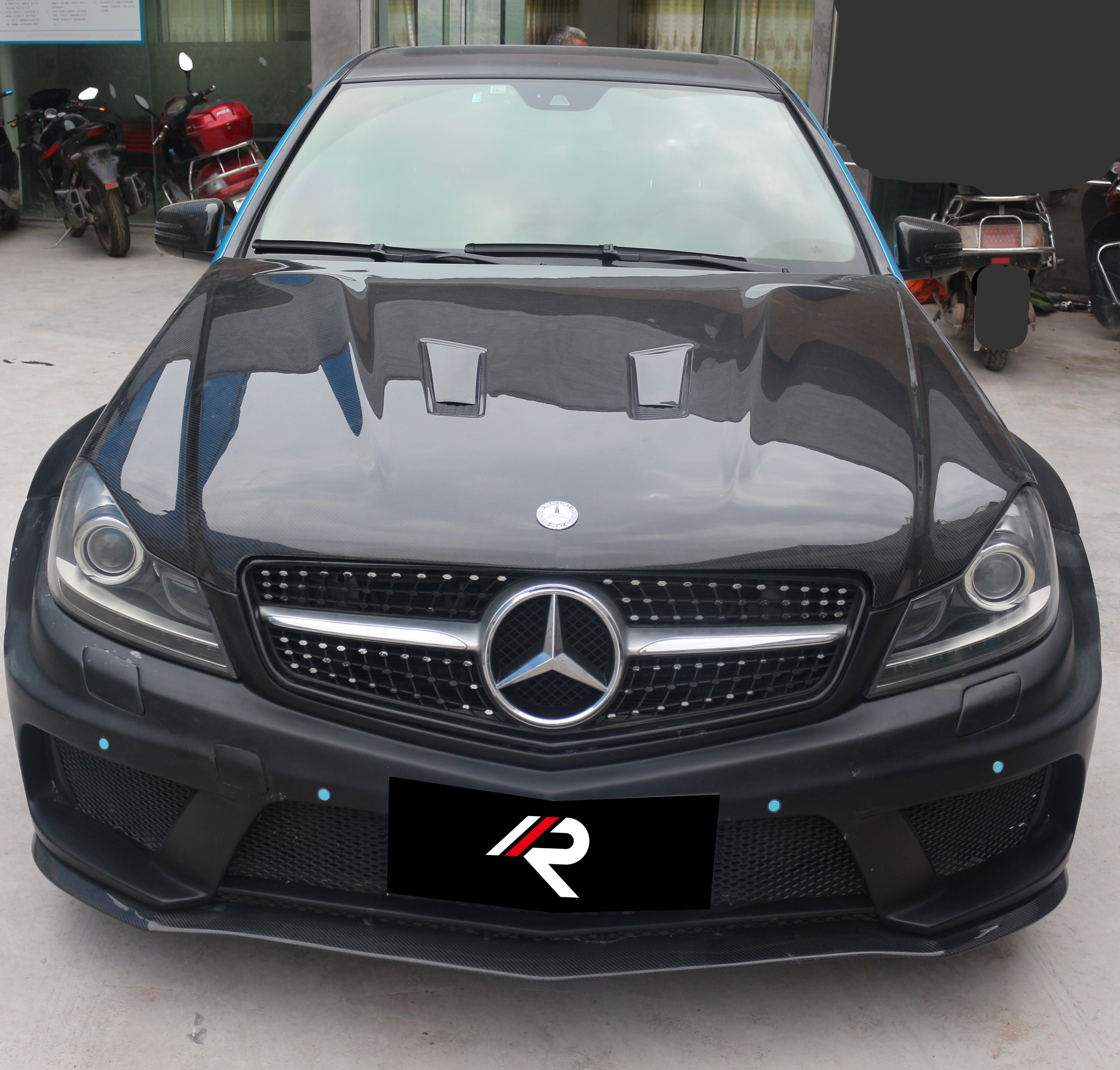 Mercedes Benz C-Class C250 Luxury Sport W204 2012 2013 2014 with Aftermarket Parts - Black Series Conversion Style Hood Carbon Fiber / FRP from Aero Republic